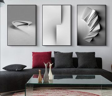 TPFLiving Kunstdruck (OHNE RAHMEN) Poster - Leinwand - Wandbild, Nordic Art - Abstrakte 3D Formen- Bilder Wohnzimmer - (4 Motive in 8 verschiedenen Größen zur Auswahl), Farben: schwarz und weis - Größe: 21x30cm