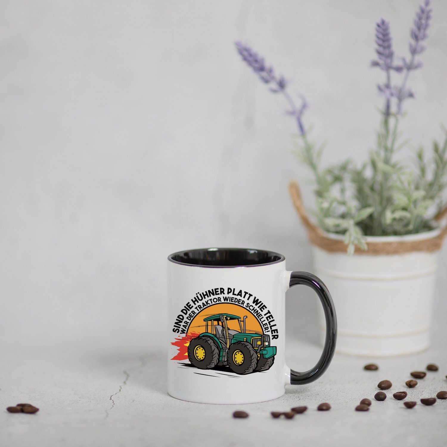 Youth Designz Kaffeetasse Keramik, Farmer Weiss/Schwarz Motiv mit Tasse lustigem Geschenk, Traktor