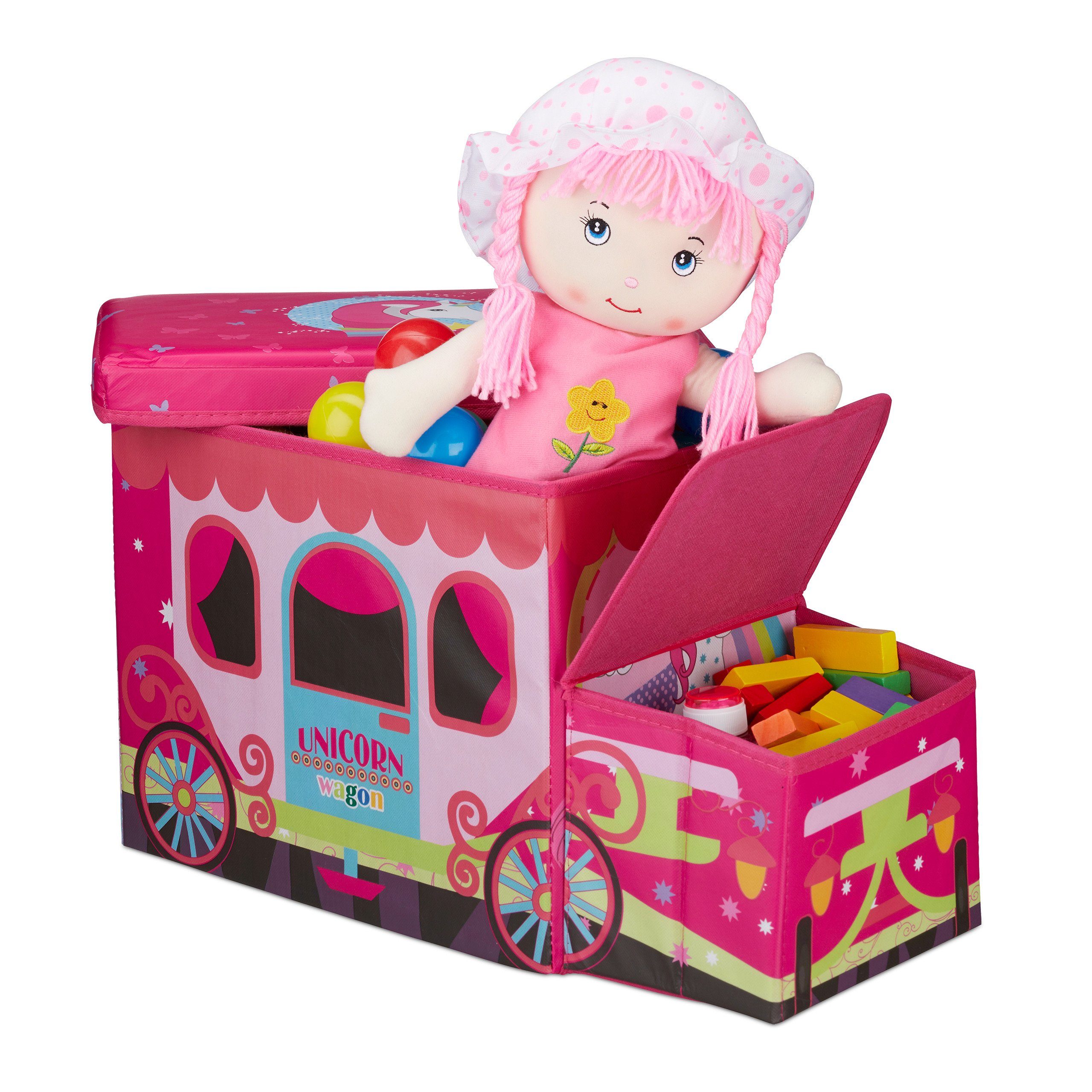 relaxdays Aufbewahrungsbox Sitzbox für Kinder, Unicorn