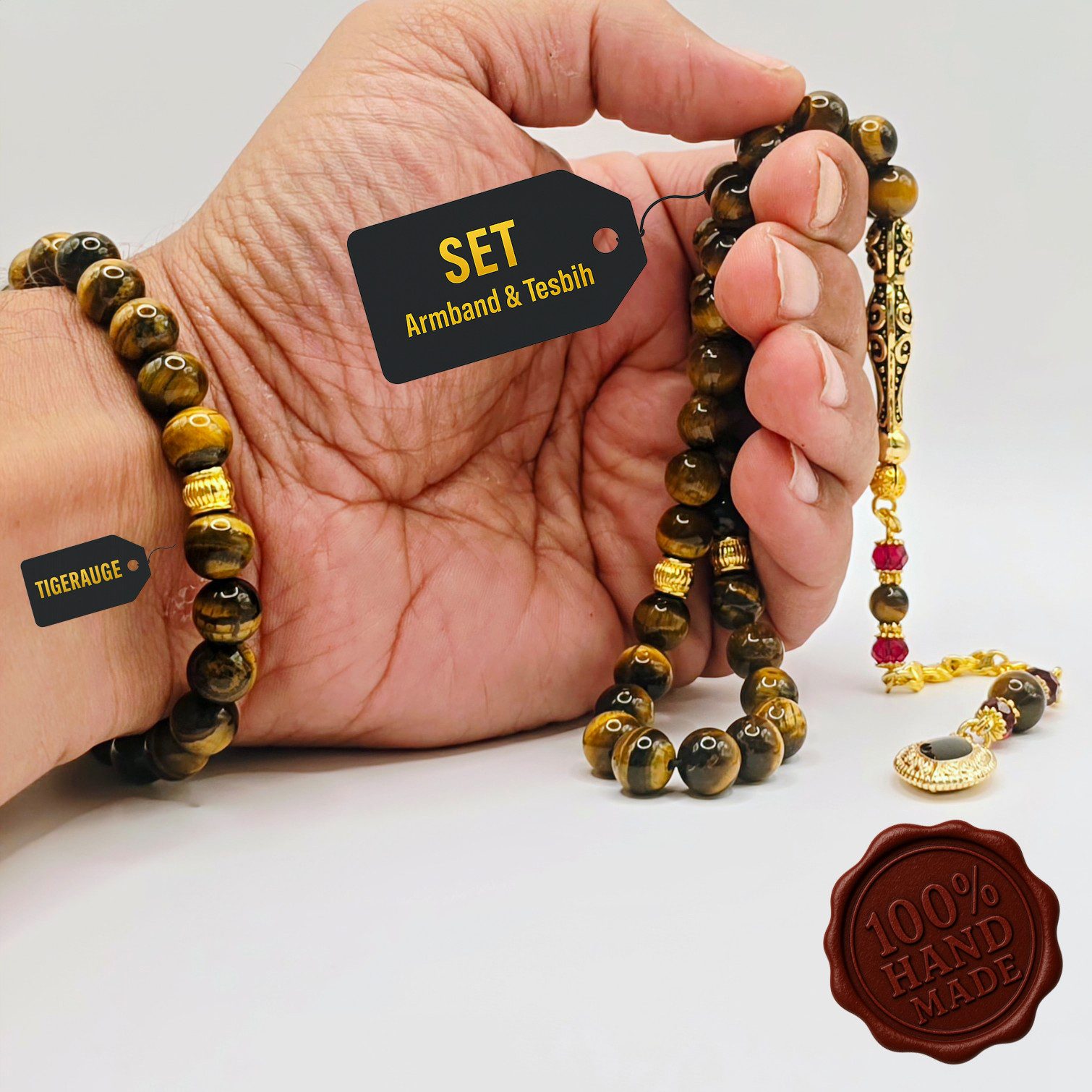 M-Punkt24 Kettenanhänger Tesbih Tespih Subha Gebetskette (Tigerauge, Kaplan günstig online kaufen