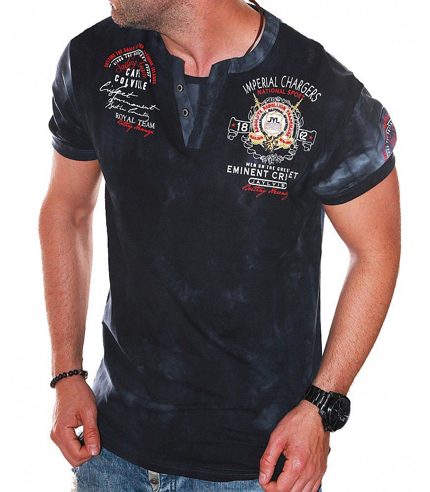 Jaylvis T-Shirt Sommer V-Kragen Freizeit Kurzarm Shirt Schwarz (2330)
