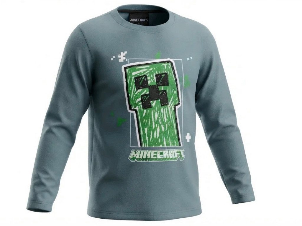 Minecraft Langarmshirt Minecraft Langarmshirt Creeper graublau in verschiedenen Größen