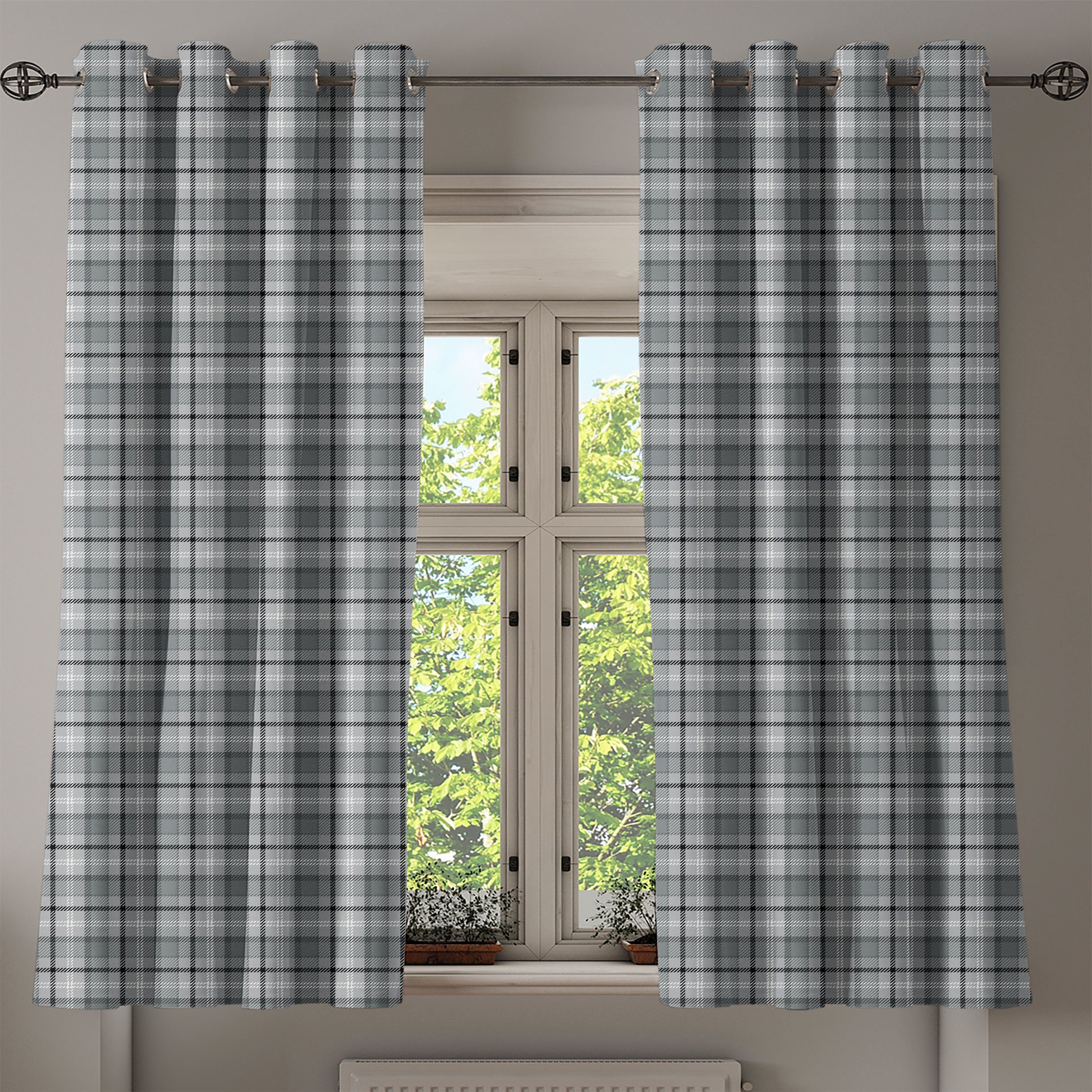 Gardine Dekorative 2-Panel-Fenstervorhänge Grau Scottish Schwarz Schlafzimmer Abakuhaus, Wohnzimmer, Classical für und