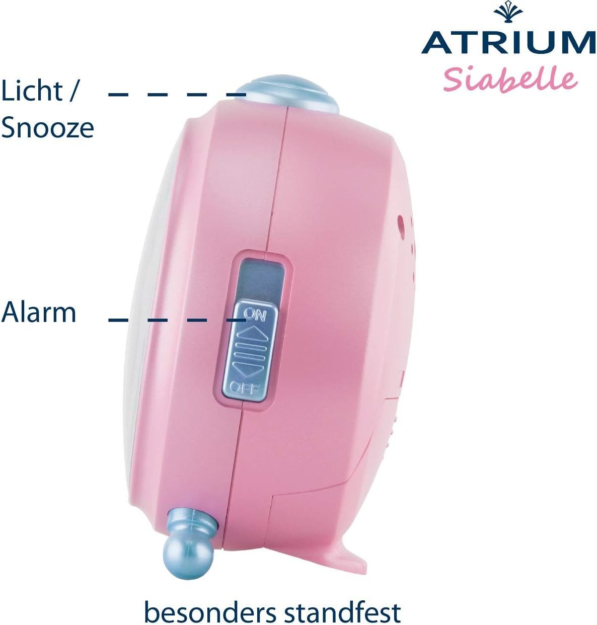 Atrium Kinderwecker A932-17 Siabelle Analog Quarz leise Licht Snooze Mädchen Pferd Rosa Geschenk Ø10,5cm – Bild 2 von 5