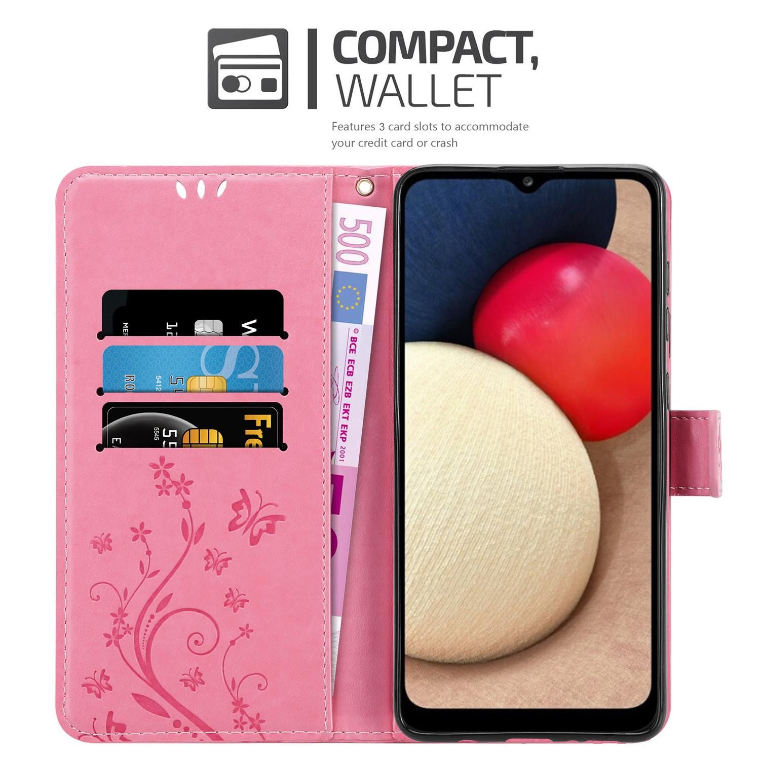 Cadorabo Handyhülle für Samsung Galaxy A02s Hülle Samsung Galaxy A02s, Hülle Schutzhülle Blumen Flower mit Standfunktion Kartenfach Magnet