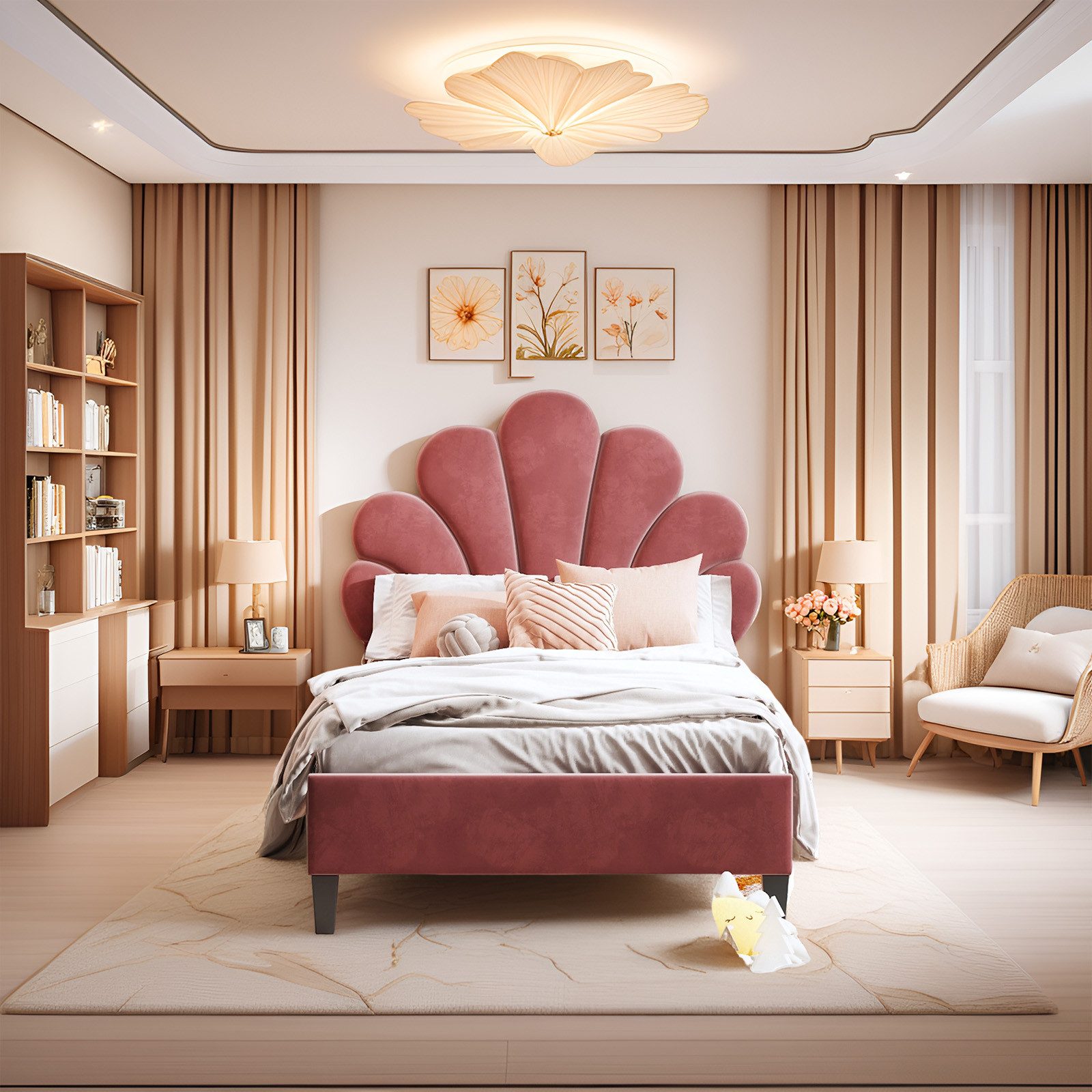 MODFU Polsterbett Funktionsbett (mit Blumen-Kopfteil & günstig online kaufen