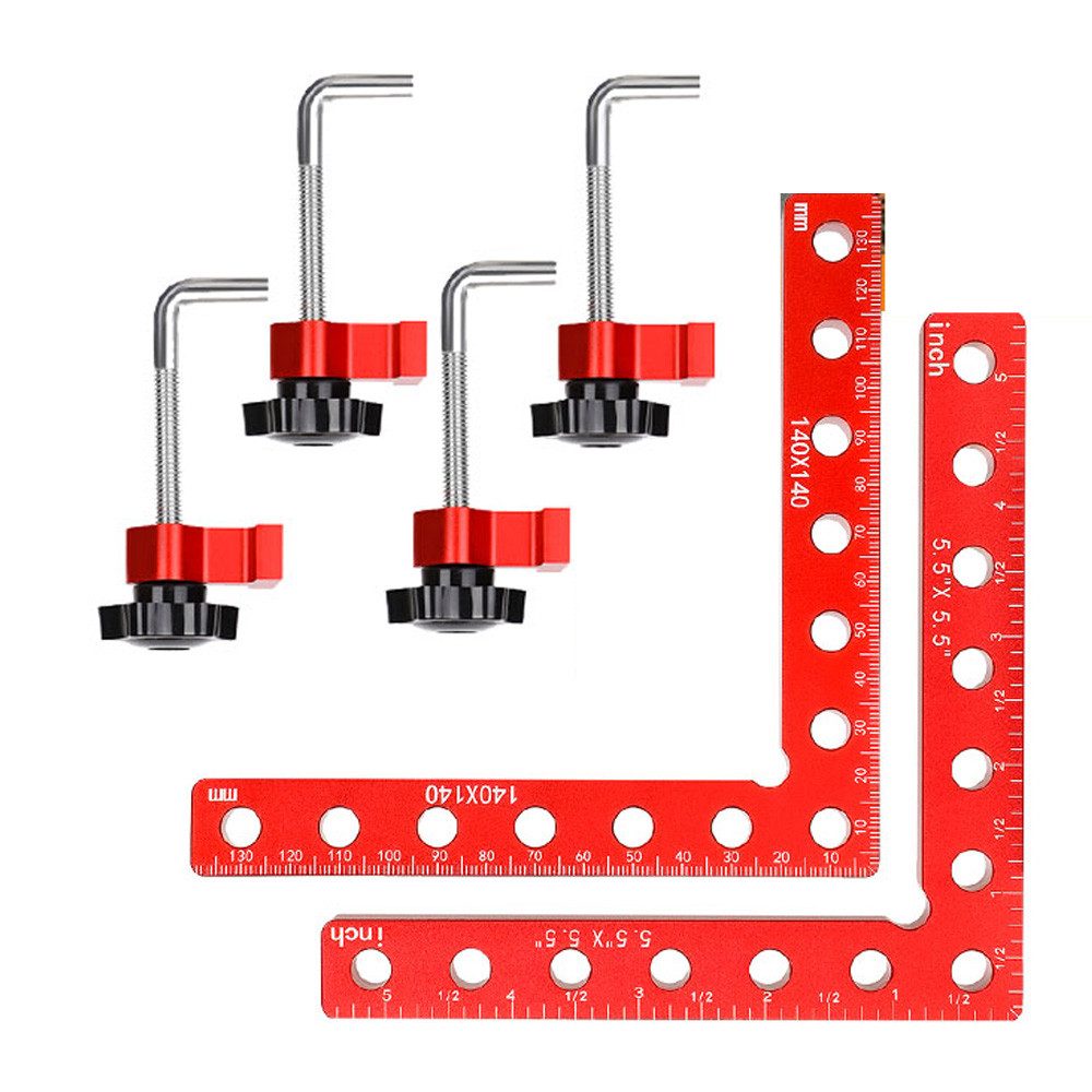 QUBEBU Klemmen 90 Grad Klemme, Schrankklemme, Rechtwinklige Klemmen, (aus Aluminiumlegierung, Eckklemmen füR Holzbearbeitungswerkzeuge, professionell verwendet für die Messung von Schubladen, Schränken), Es passt für die Holzplattendicke bis zu 60 mm.