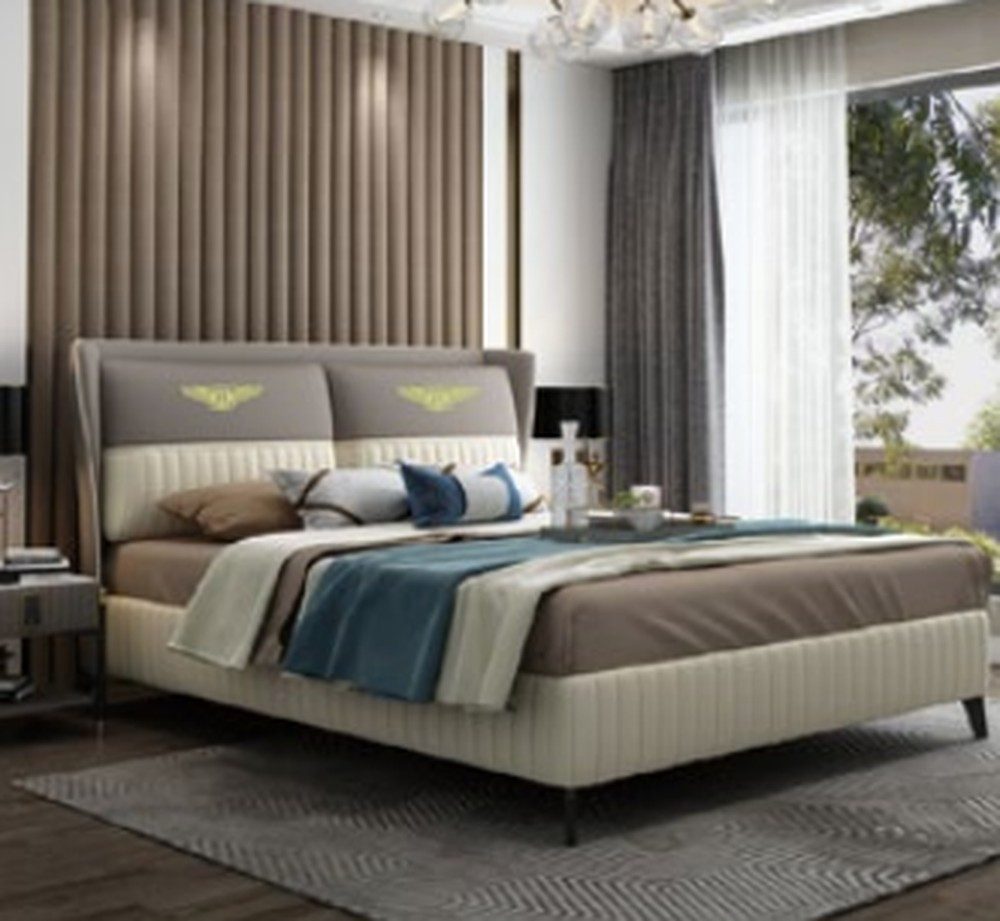 Xlmoebel Polsterbett Luxus-Doppelbett im Designer-Stil aus Leder und Metall (Polsterbett, Bett), Hergestellt in Europa