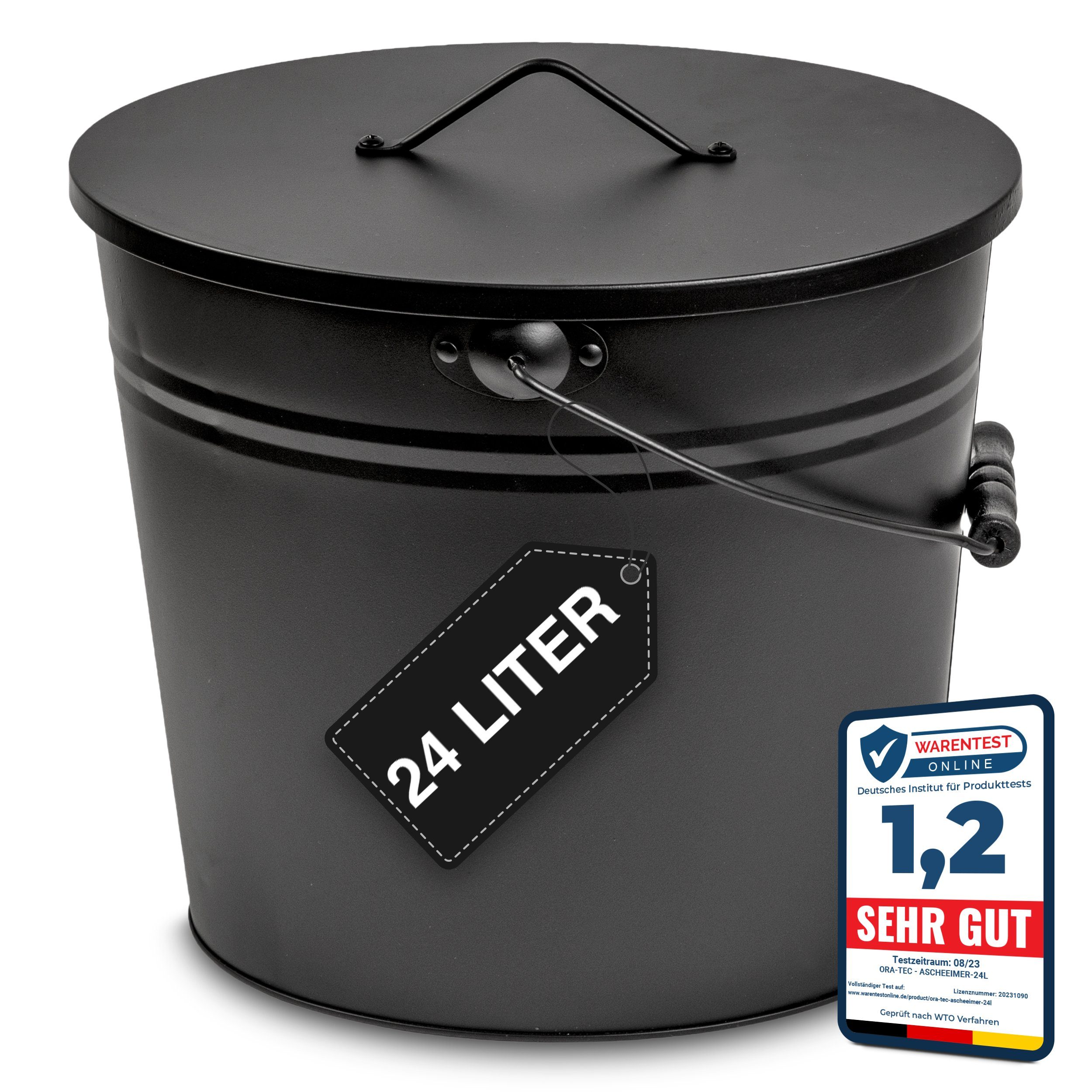 Ora-Tec Aschekasten Ascheeimer mit Deckel Kohleeimer 24 Liter aus Stahlblech, Kamineimer mit Deckel - Allzweckeimer für den Innen- und Außenbereich