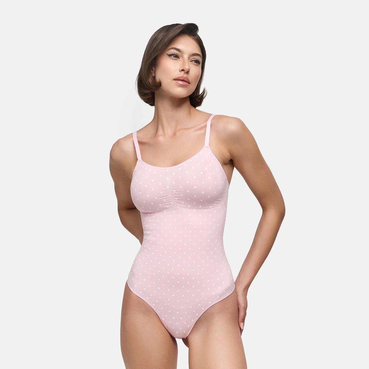 cfab (creamy fabrics) Miederbody Bodysuit Sculpting Shapewear mit Slip-Baby Pink Polka Dot-XS (1-tlg) Figurformend