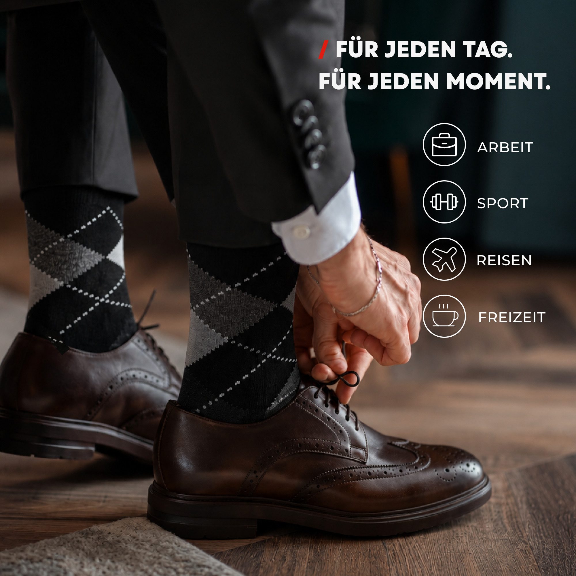 Chili Lifestyle Basicsocken 10 Paar PREMIUM Unisex KARO Socken mit Rautenmuster (Multipack, 10-Paar, 5 Farbdesigns I Business Socken Herren & Damen Baumwolle) Klassische Argyle Anzugsocken handgekettelt ohne Naht mit Komfortbund