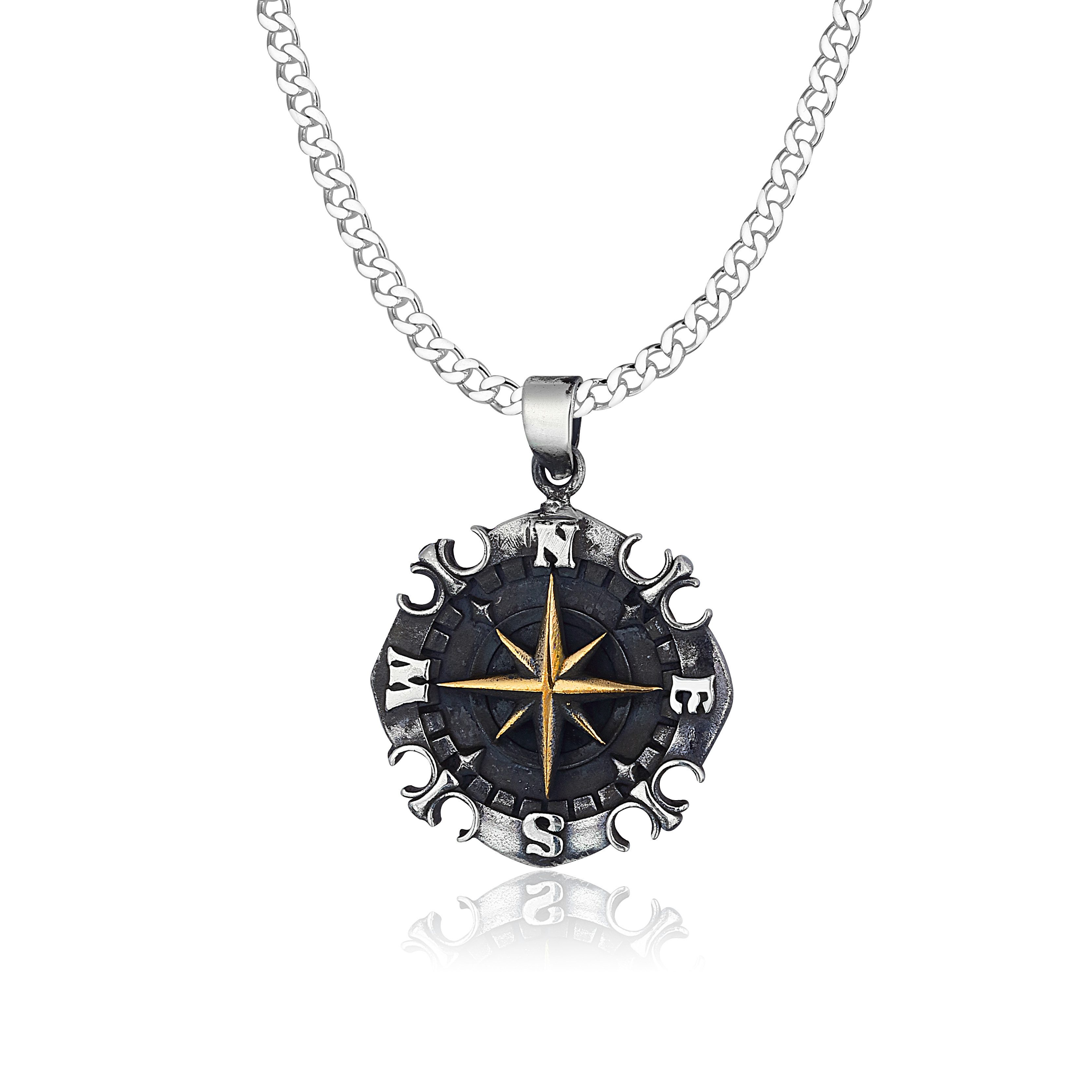 Kette mit Anhänger Herren Damen Silber Panzerkette Kompass 925 Silber Halskette Maritim