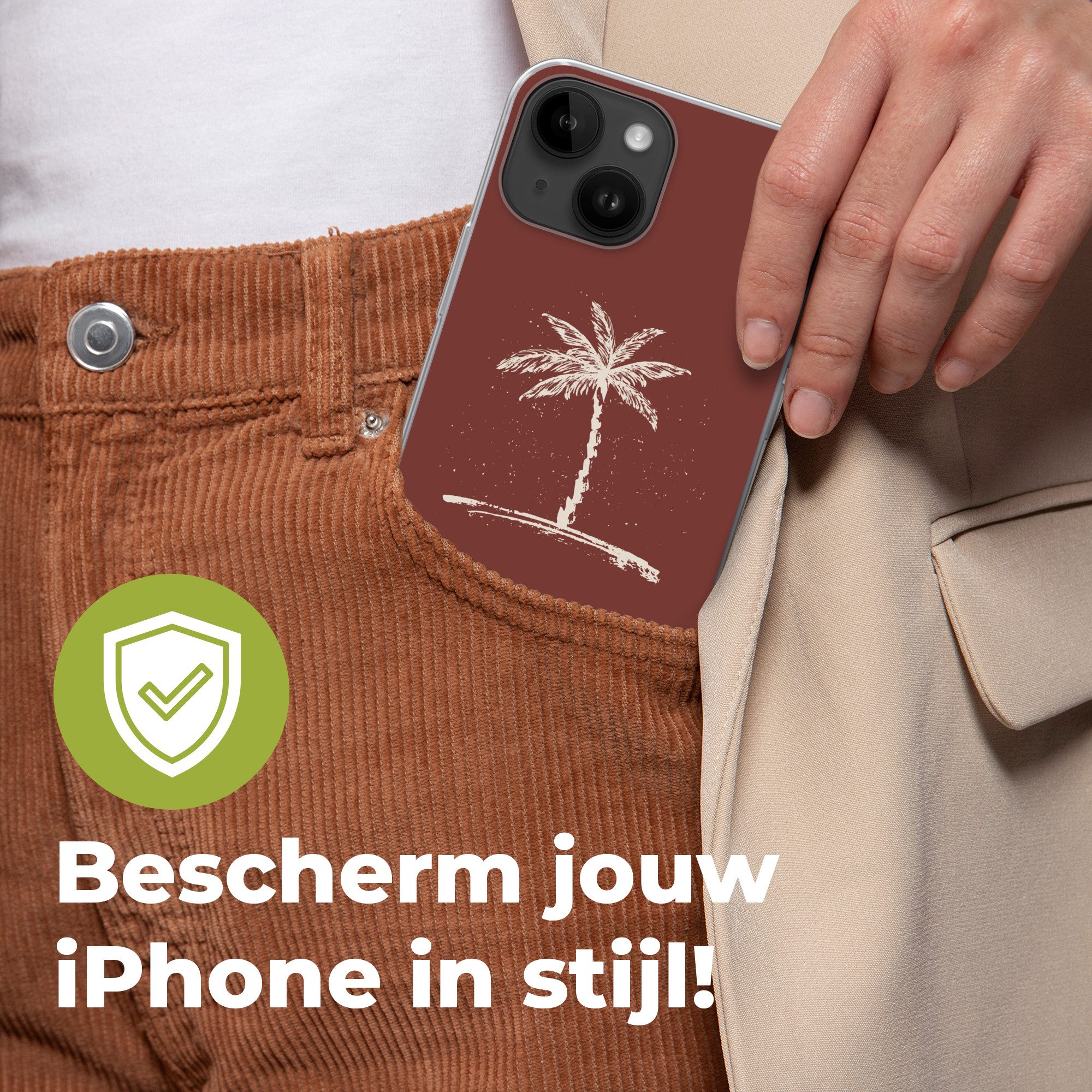 MuchoWow Handyhülle für Apple iPhone 14 Palme - Beige - Rot - Tropisch, Smartphone-Bumper, Print, Handy Schutzhülle Dünn
