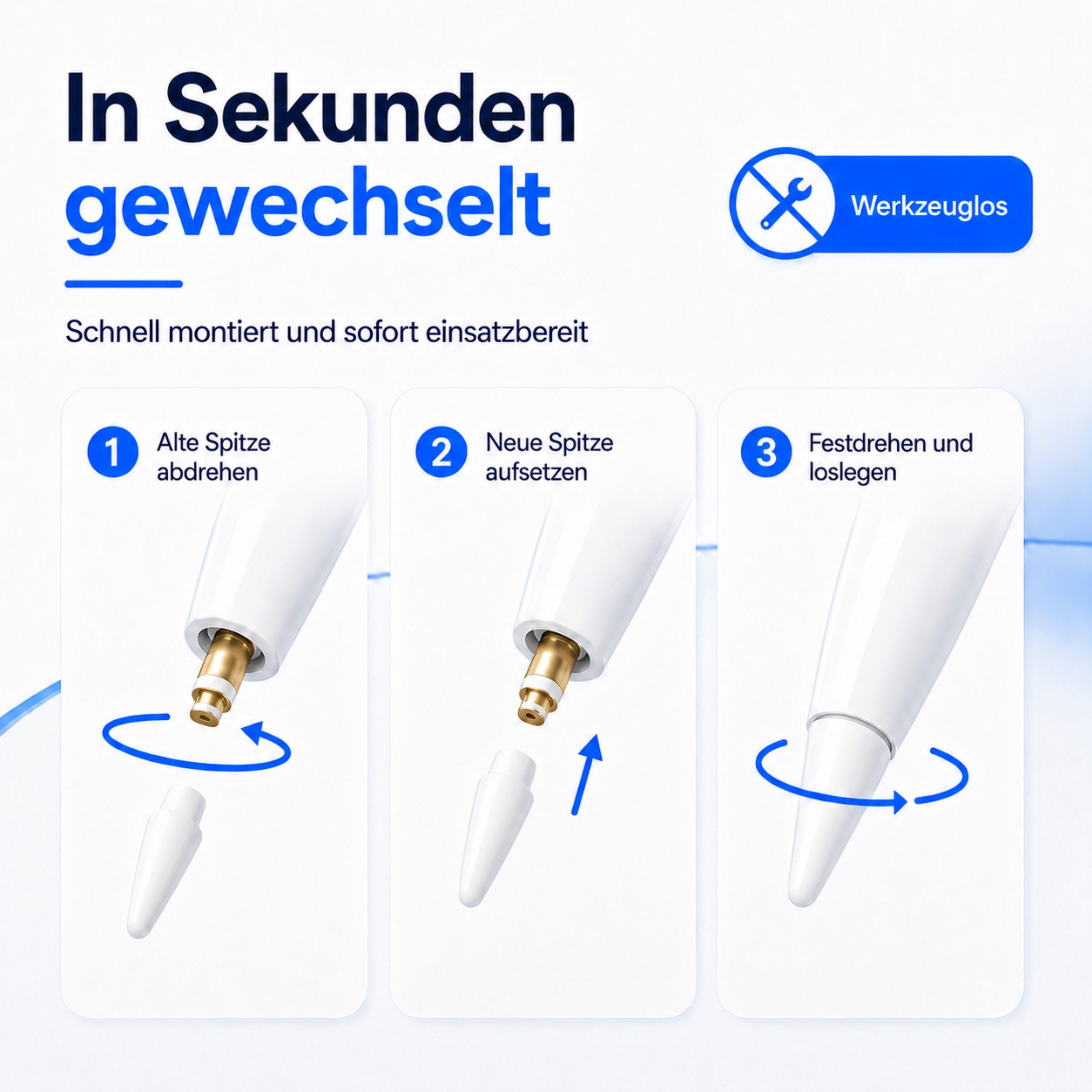 PlugUp Eingabestift Spitze für Apple Pencil 1. 2. Pro & USB-C Generation Ersatzspitze (Spar-Set, 2-St., 2-teilig) 2x Ersatzspitzen für Apple Pencil 1. Generatio – Bild 4 von 5