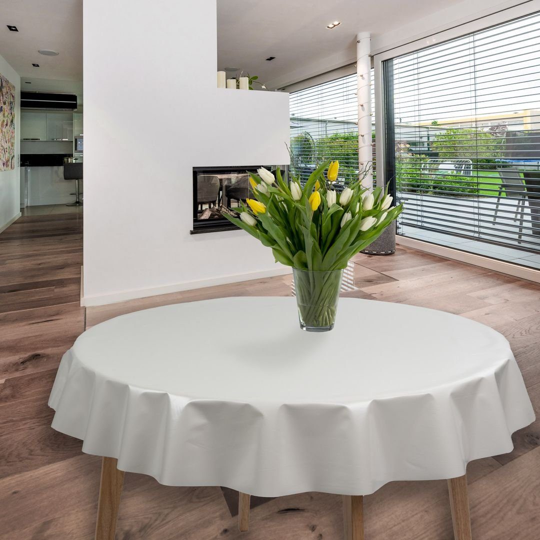 laro Tischdecke Wachstuch-Tischdecken Uni Weiß Rund 140cm günstig online kaufen