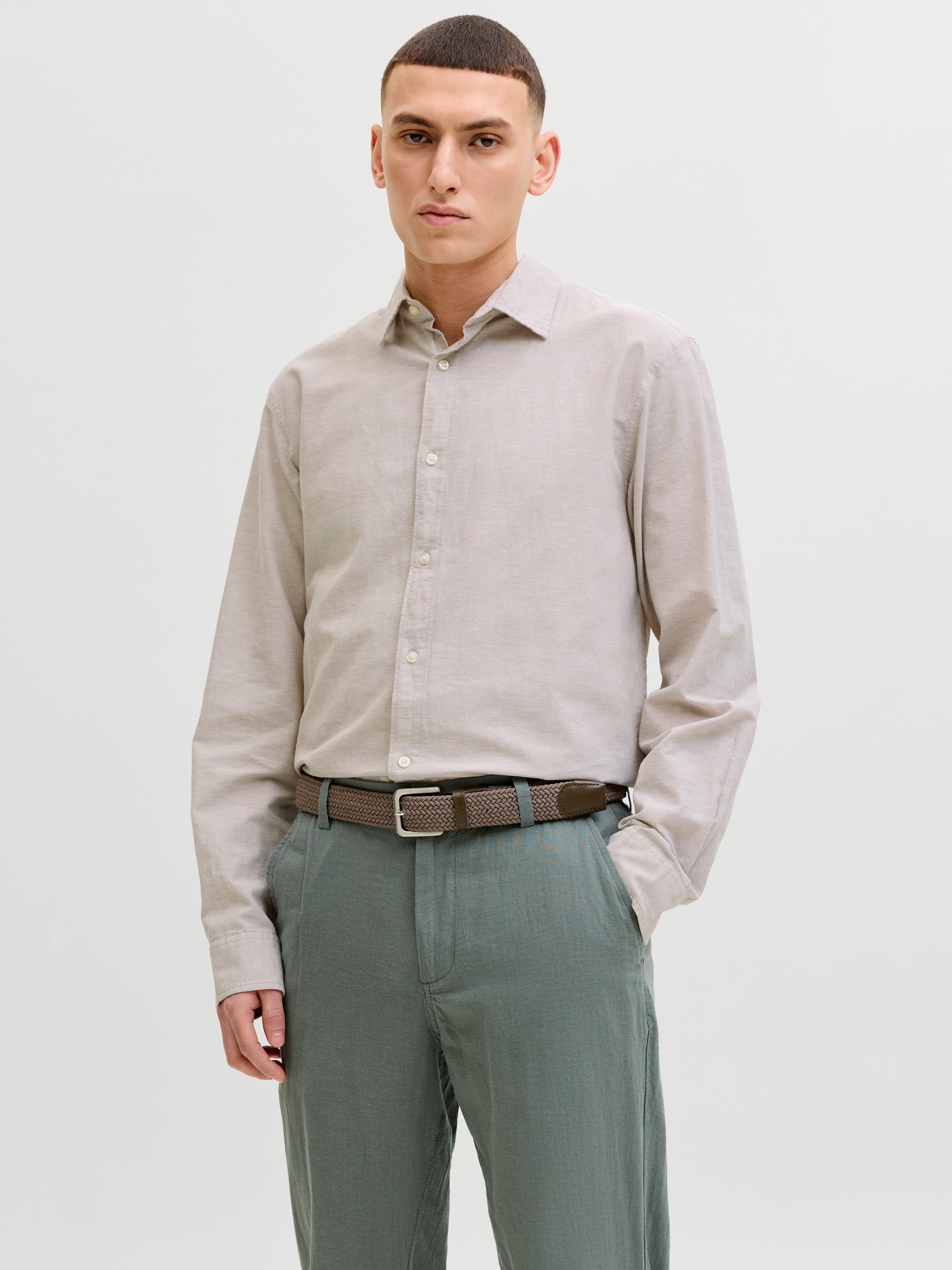 Jack & Jones Langarmhemd JJEBREEZE LINEN BLEND SHIRT L/S SN mit Knopfleiste