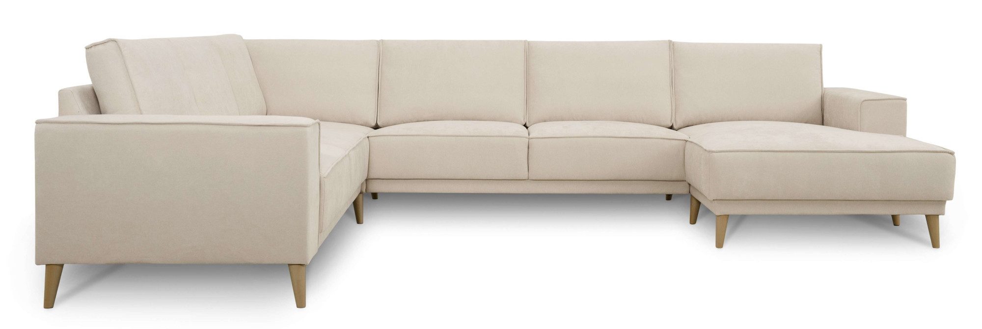 OTTO home Wohnlandschaft Oland Skandi, weicher Chenille-Stoff, U-Form, 342 cm, Wellenunterfederung, Skandi-Design, Massivholzfüße