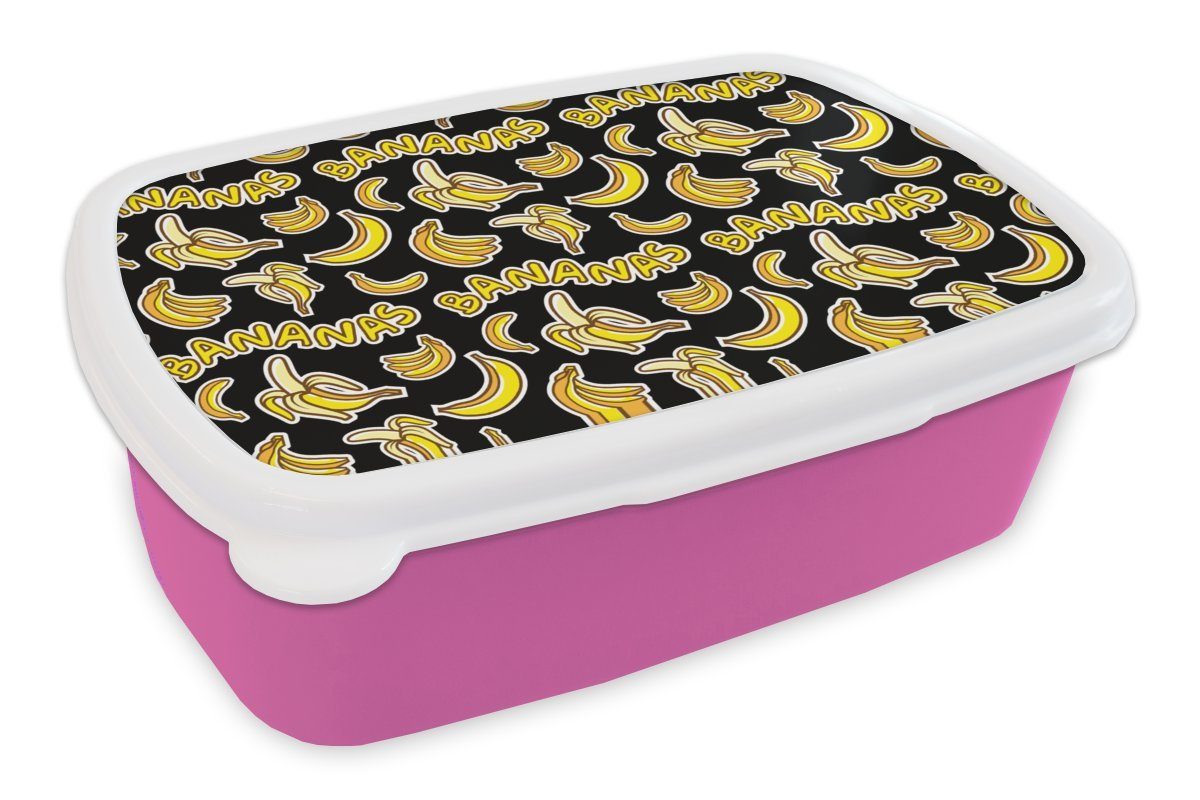 MuchoWow Lunchbox Banane - Muster - Obst, Kunststoff, (2-tlg), Brotbox für Erwachsene, Brotdose Kinder, Snackbox, Mädchen, Kunststoff rosa