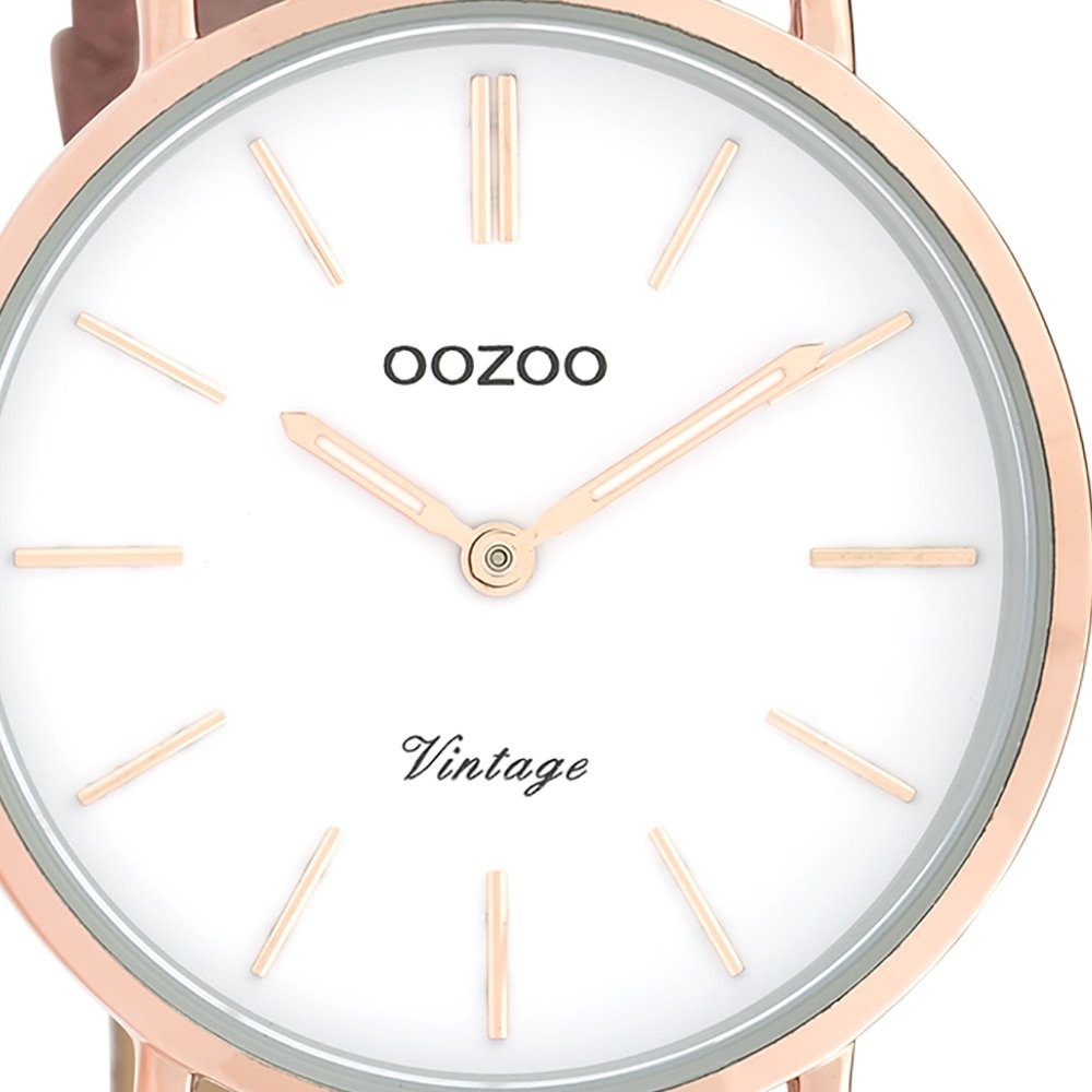 32mm) (ca. Analog, Quarzuhr mittel Damen Oozoo Armbanduhr rund, Damenuhr OOZOO rosa Lederarmband, Elegant-Style