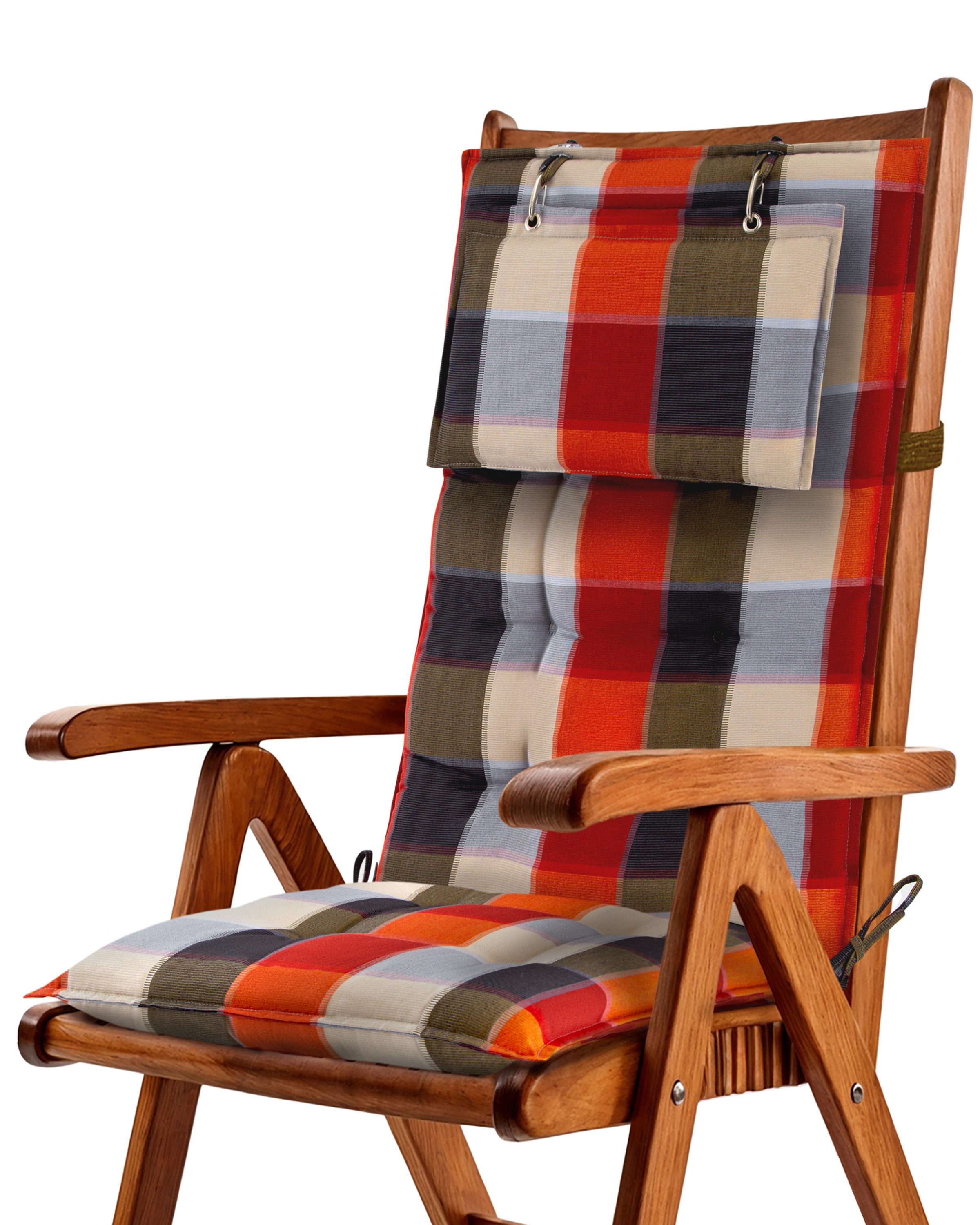 Beautissu Hochlehnerauflage Premium Hochlehner Auflage Kopfpolster Sun Sun-HL, 120x50cm, Beige, Mit Kopfpolster, rutschfest & robust – Befestigungsbänder, UV 5