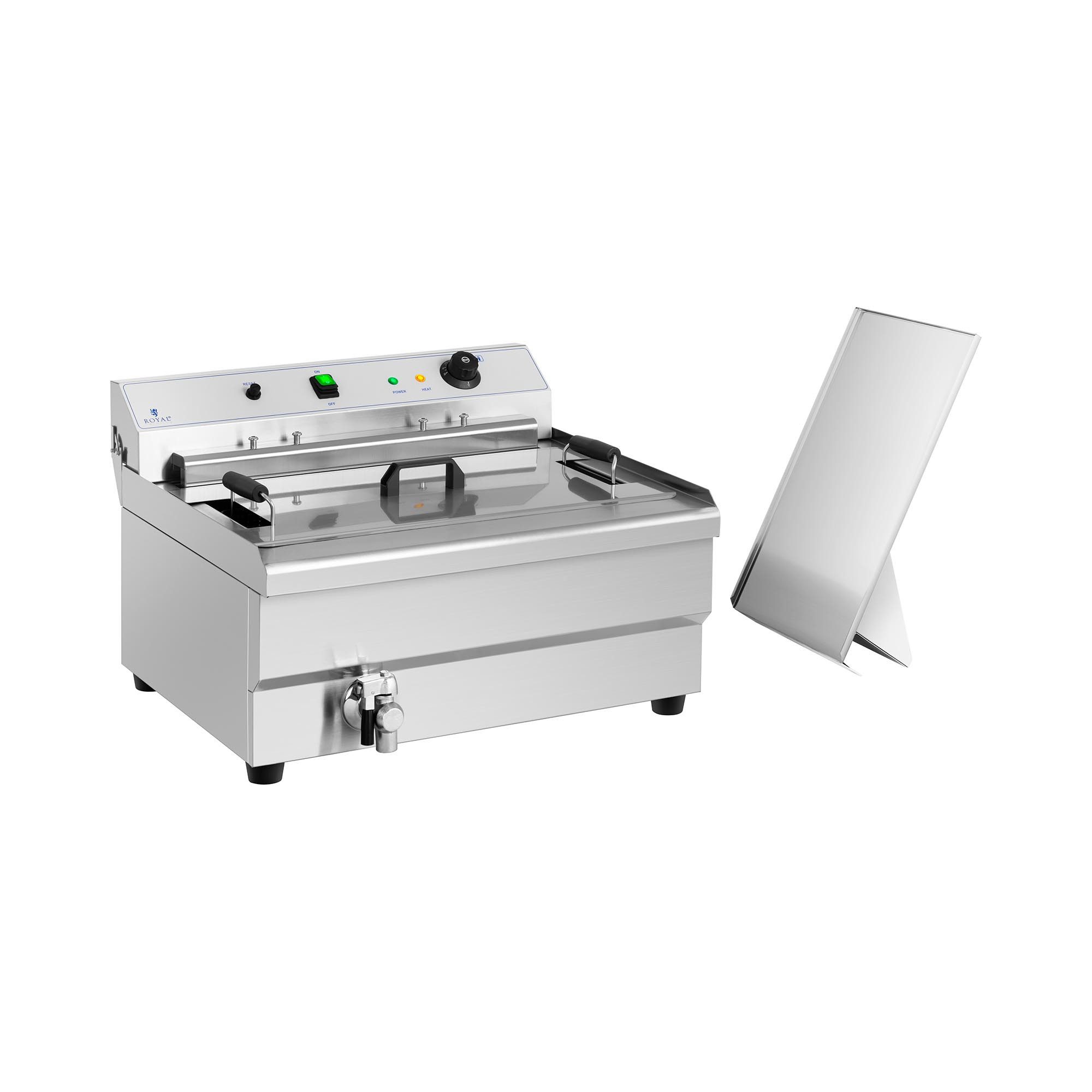Royal Catering Fritteuse RCBG-30STHB, 9000 W, 30 l Fettbackgerät 9000 W 60 - 200 °C Frittiergerät Ablasshahn 400 V