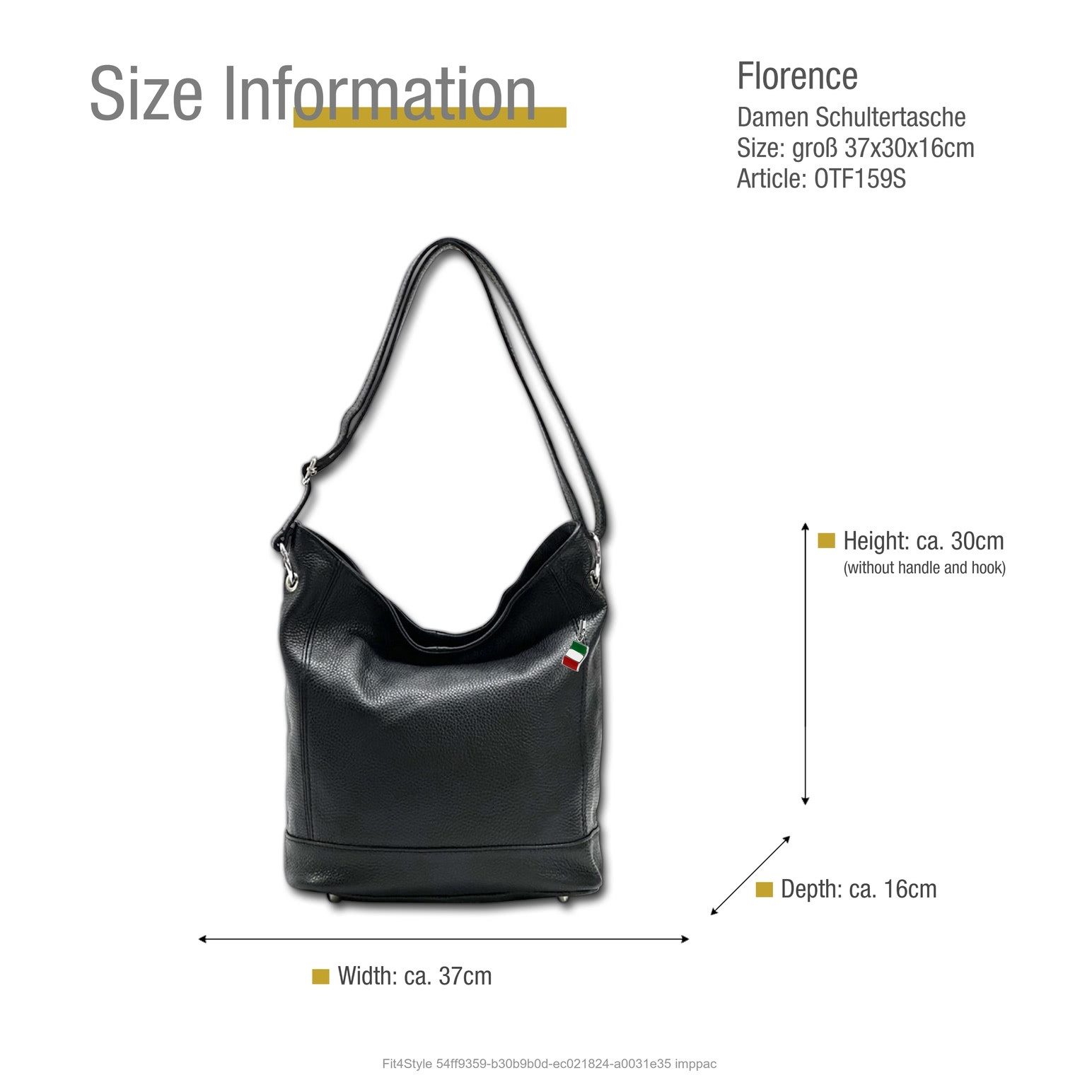 FLORENCE Schultertasche Florence Damen Echtleder Hobo Bag schwarz (Schultertasche), Damen Leder Schultertasche, Shopper, schwarz ca. 37cm
