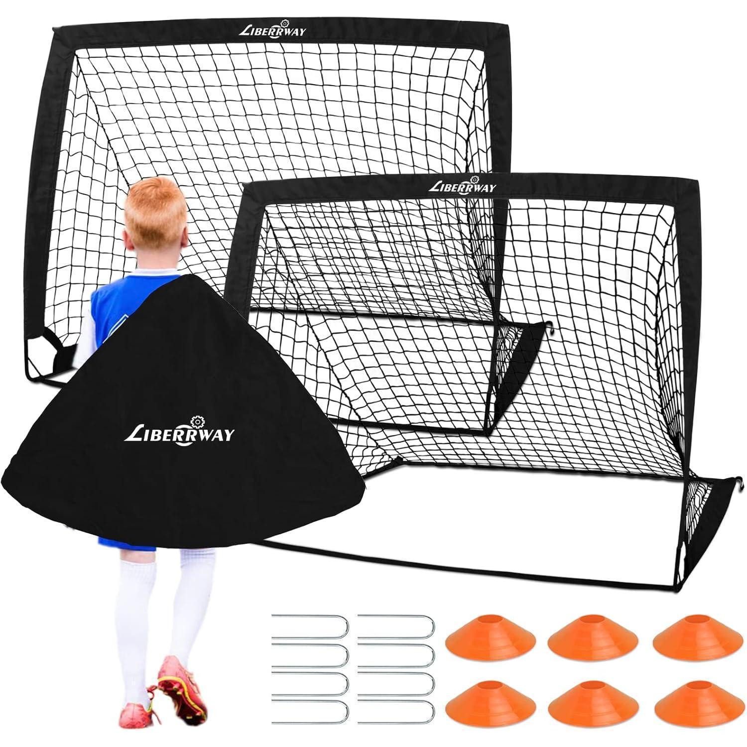 LuxusKollektion Fußballtor Fussballtore faltbare Kinder 2er Set 120x90x90cm Hütchen Schwarz
