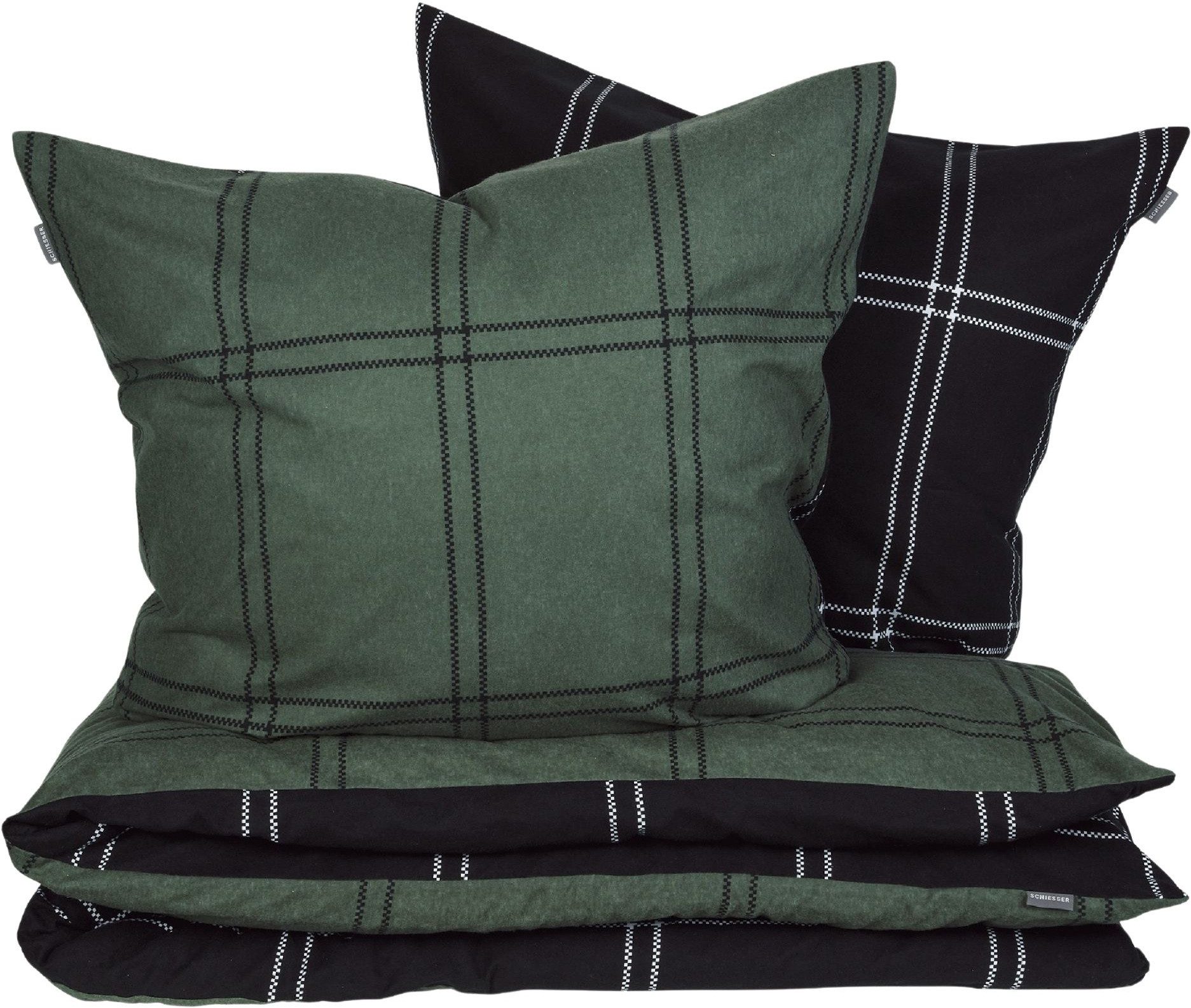 Schiesser Wendebettwäsche Ellis aus weicher Baumwolle in klassischem Karo, Feinbiber, 2 teilig, OEKO-TEX® MADE IN GREEN