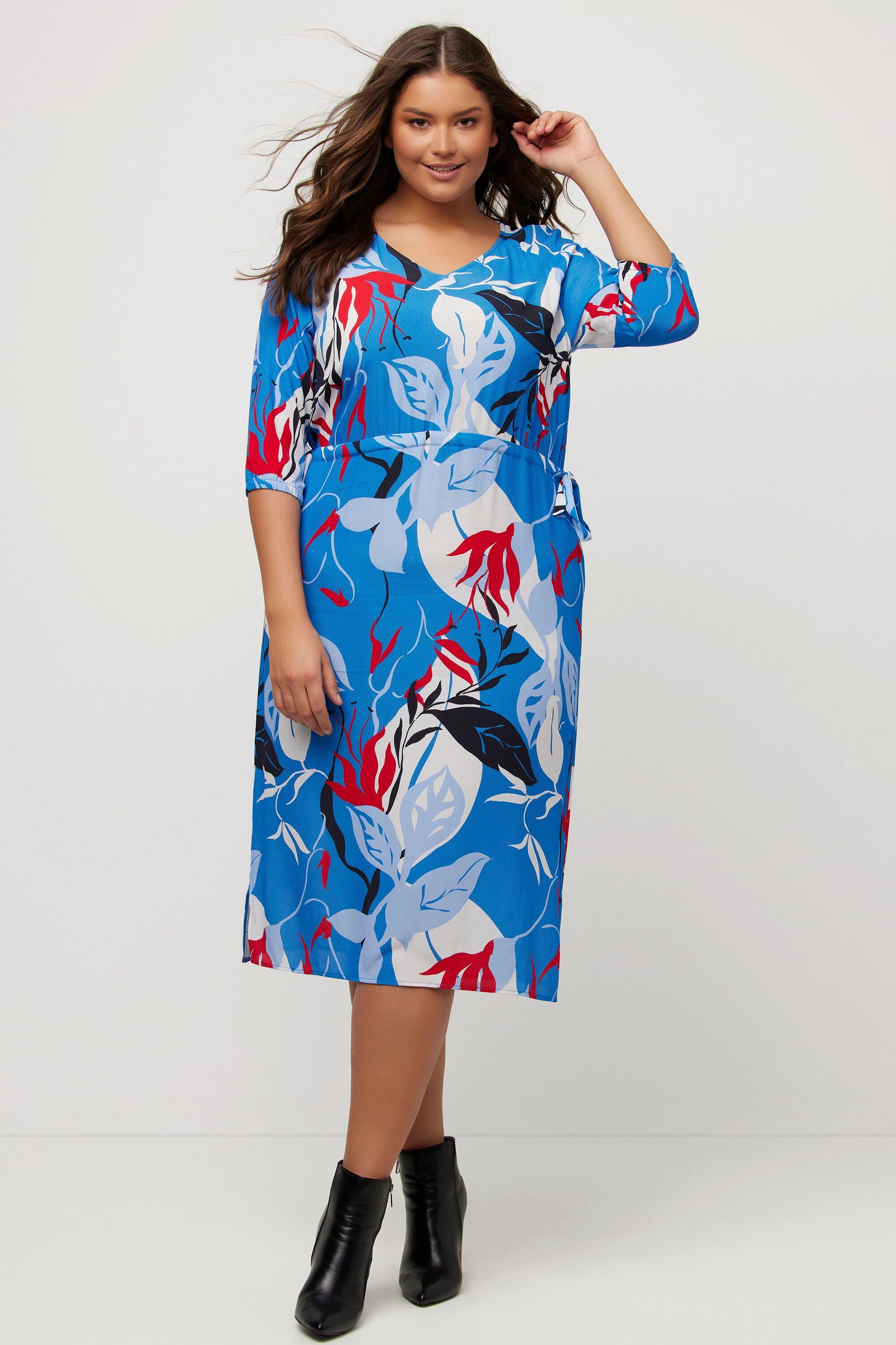 Jerseykleid Kleid V-Ausschnitt Tunnelzug 3/4-Arm