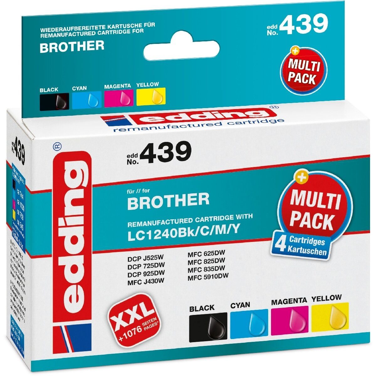 edding Druckerpatrone Multipack kompatibel mit Brother LC1240 BK/C/M/Y Nachfülltinte (x)