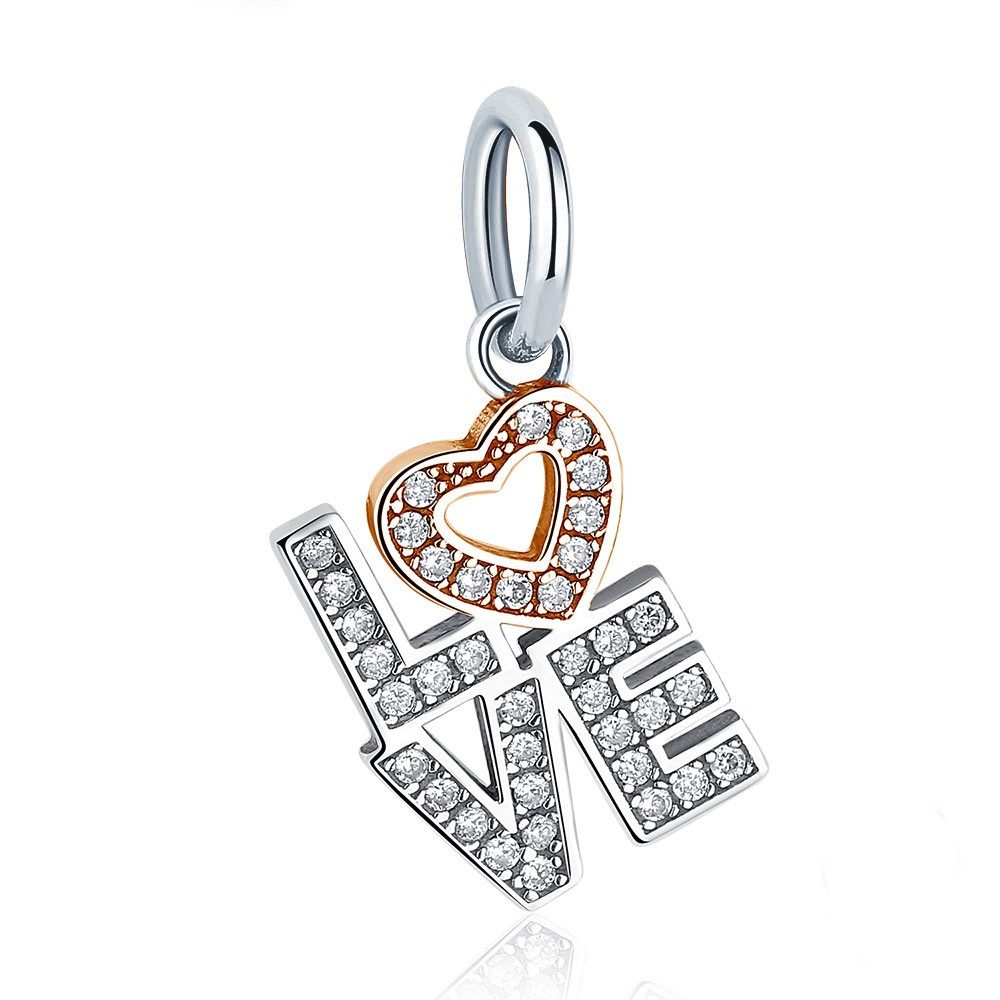 Bead LOVE Charm Anhänger für Charm Armband, 925er Sterling Silber, Zirkonia