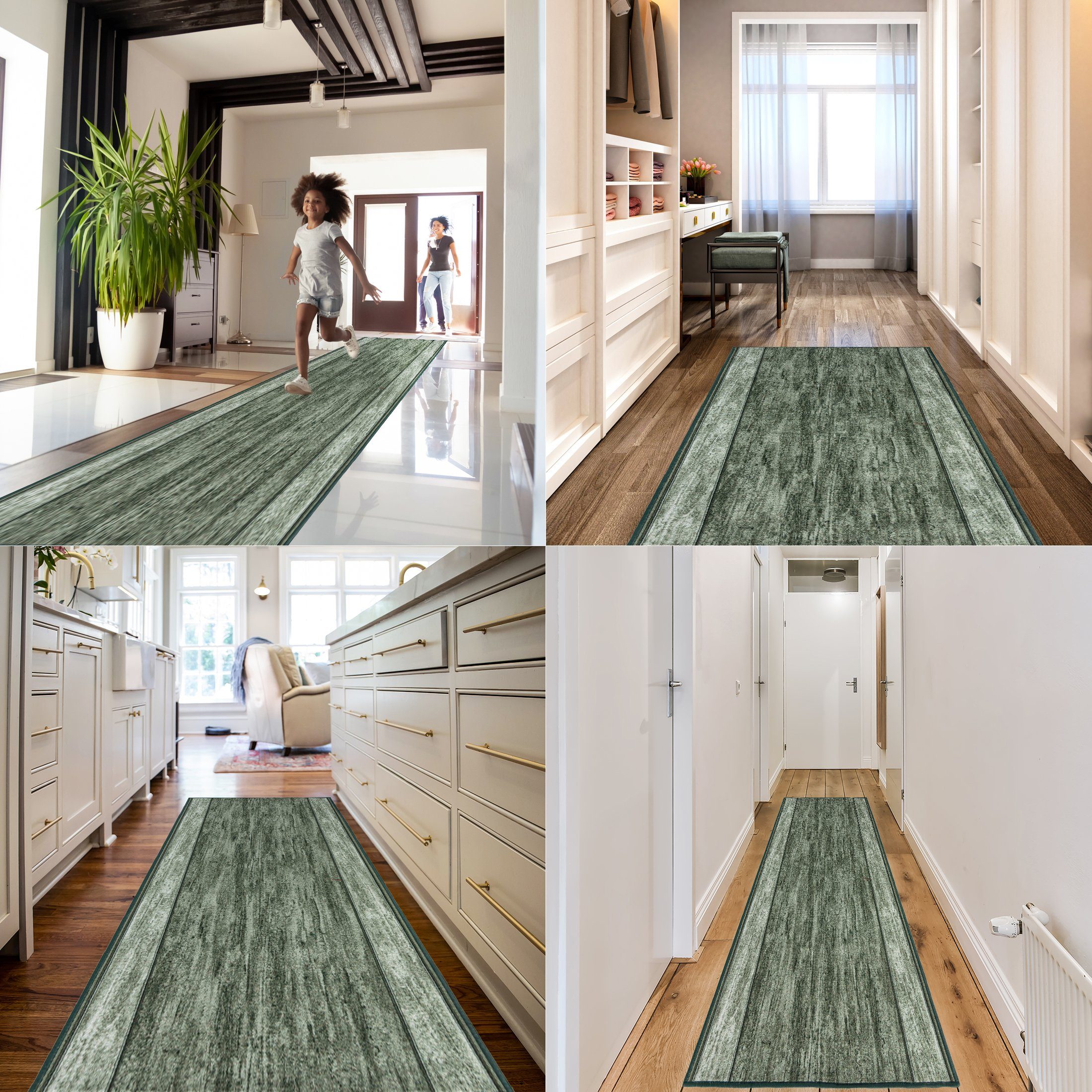 Mazovia Läufer Läufer Teppichläufer - Flurläufer für Vorzimmer Küche - Grün günstig online kaufen