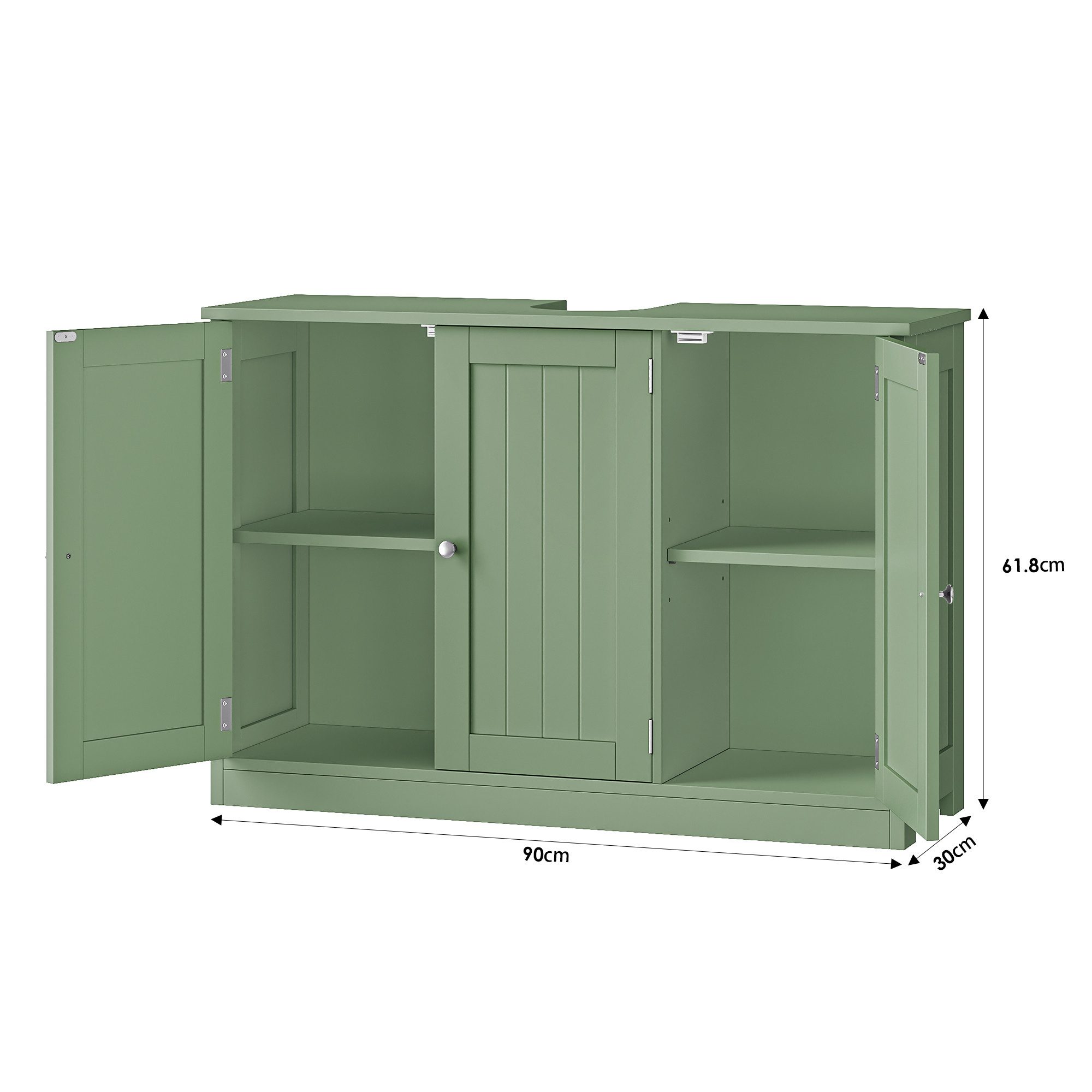 Homfa Waschbeckenunterschrank Unterschrank Badezimmerschrank mit 3 Türen, Breite 90 cm, 2 verstellbaren Ablagen