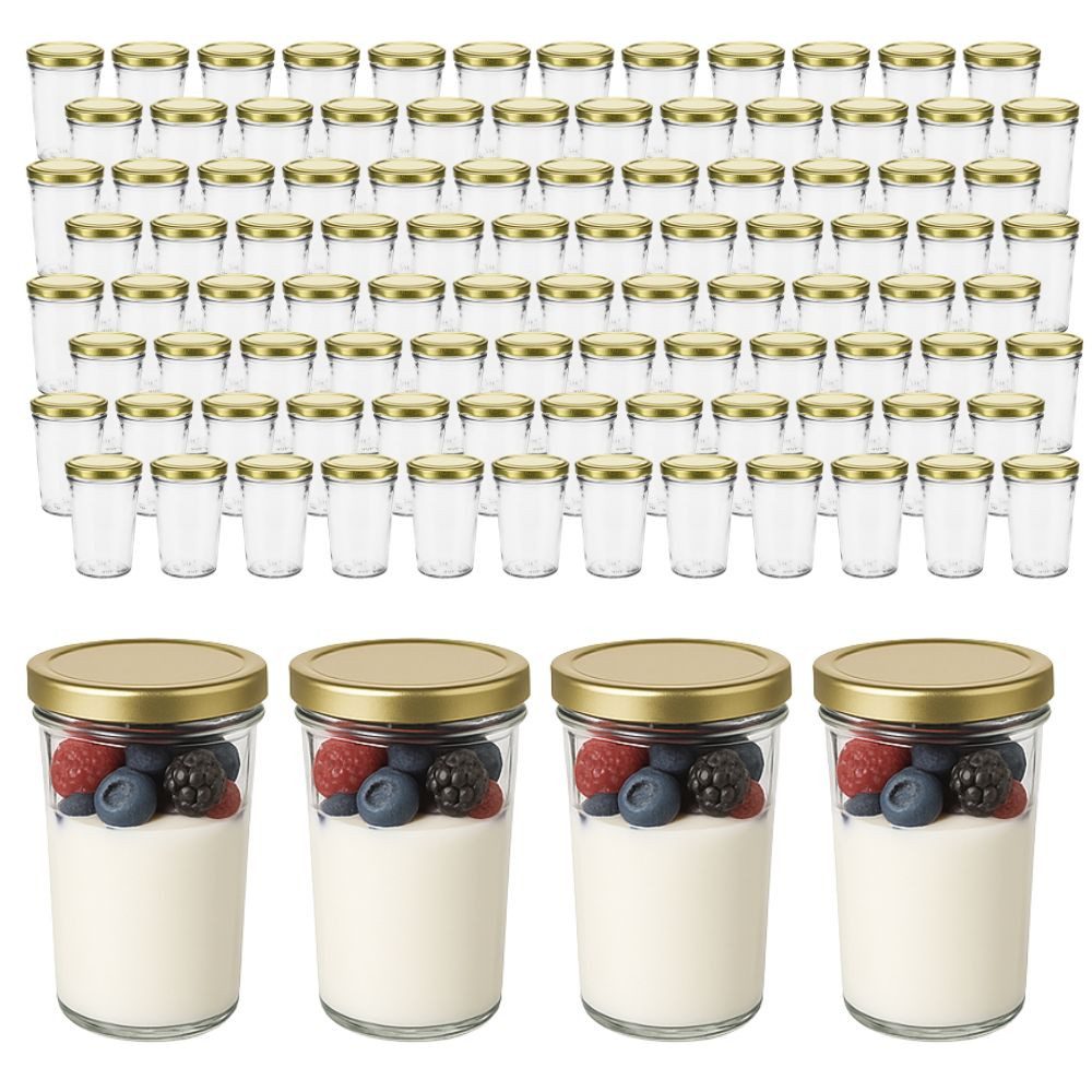 mikken Einmachglas 100x Bechergläser 150 ml Einkochgläser mit Etiketten, (Großpackung, 100er Set), Großpackung