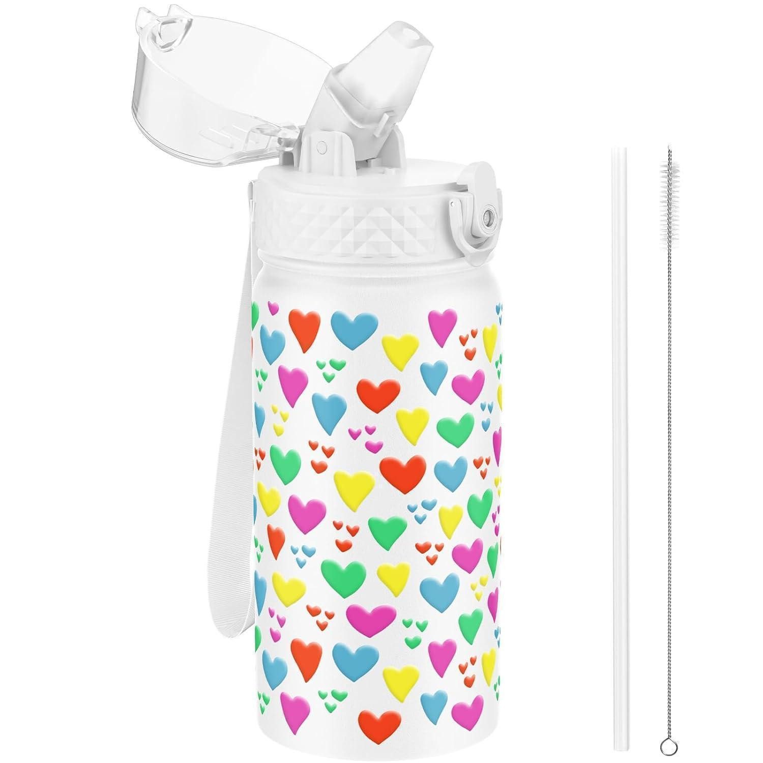 LuxusKollektion Trinkflasche Trinkflasche Edelstahl 420ml Kinder Strohhalm Weißes Herz 420ml 14oz