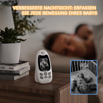 Cbei Babyphone 2.4GHz FHSS-Babyphone, Baby Monitor mit Kamera & Gegensprechfunktion, 2,0 Zoll hochauflösender LCD-Bildschirm, Infrarot-Nachtsicht, Schlafliedern, Baby Cam, Babyfon, übers Monitor steuern, Mehrsprachig, für Babys und ältere Personen, andere zu betreuende Familienmitglieder