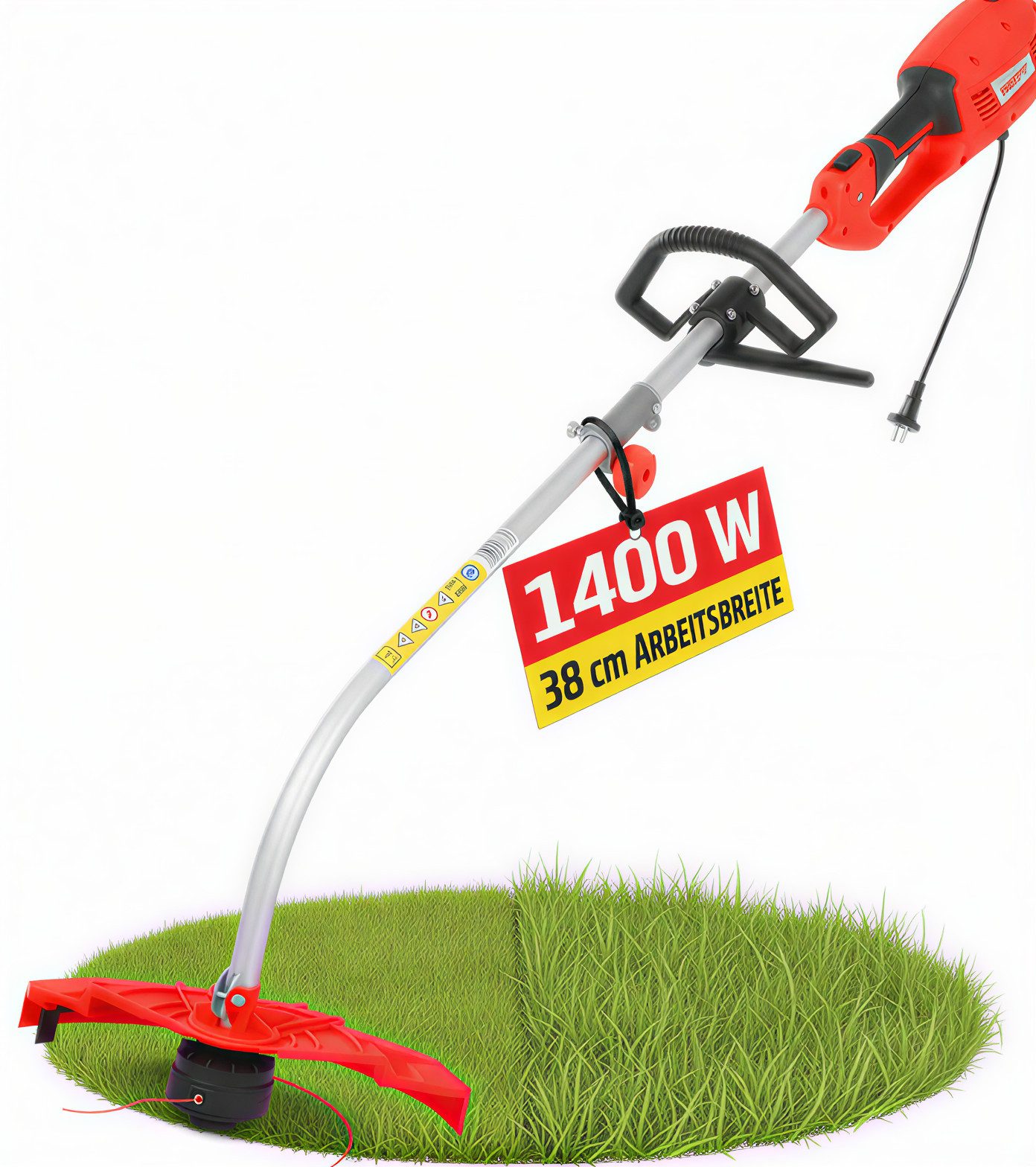 Hecht Elektro-Rasentrimmer 1299 inklusive Tragegurt, 38 cm Arbeitsbreite Faden, 4,8 kg, 1400 Watt