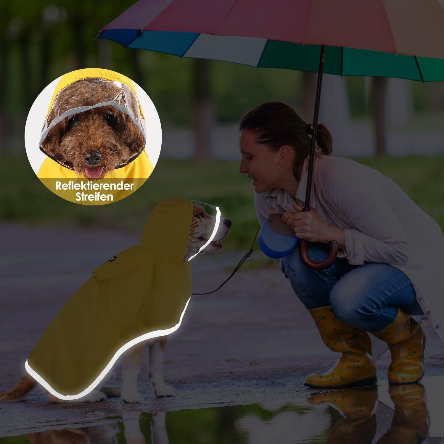 LuxusKollektion Tier-Halstuch Hunderegenmantel wasserdicht Kapuze Reflexstreifen XS Gelb