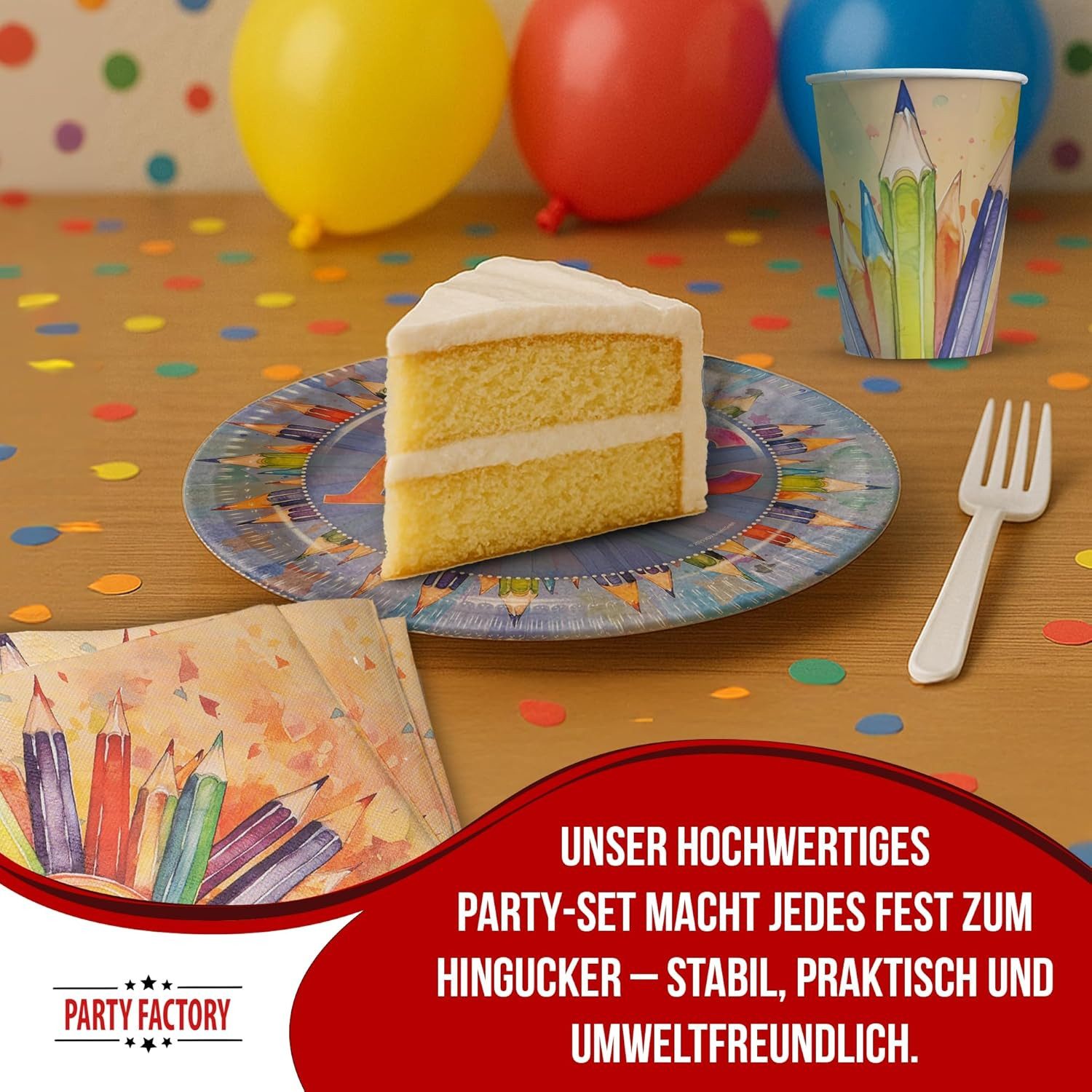 Party Factory Pappteller Back to School Party-Set 8 Pappteller 8 Pappbecher und 20 Servietten, Buchstaben Design