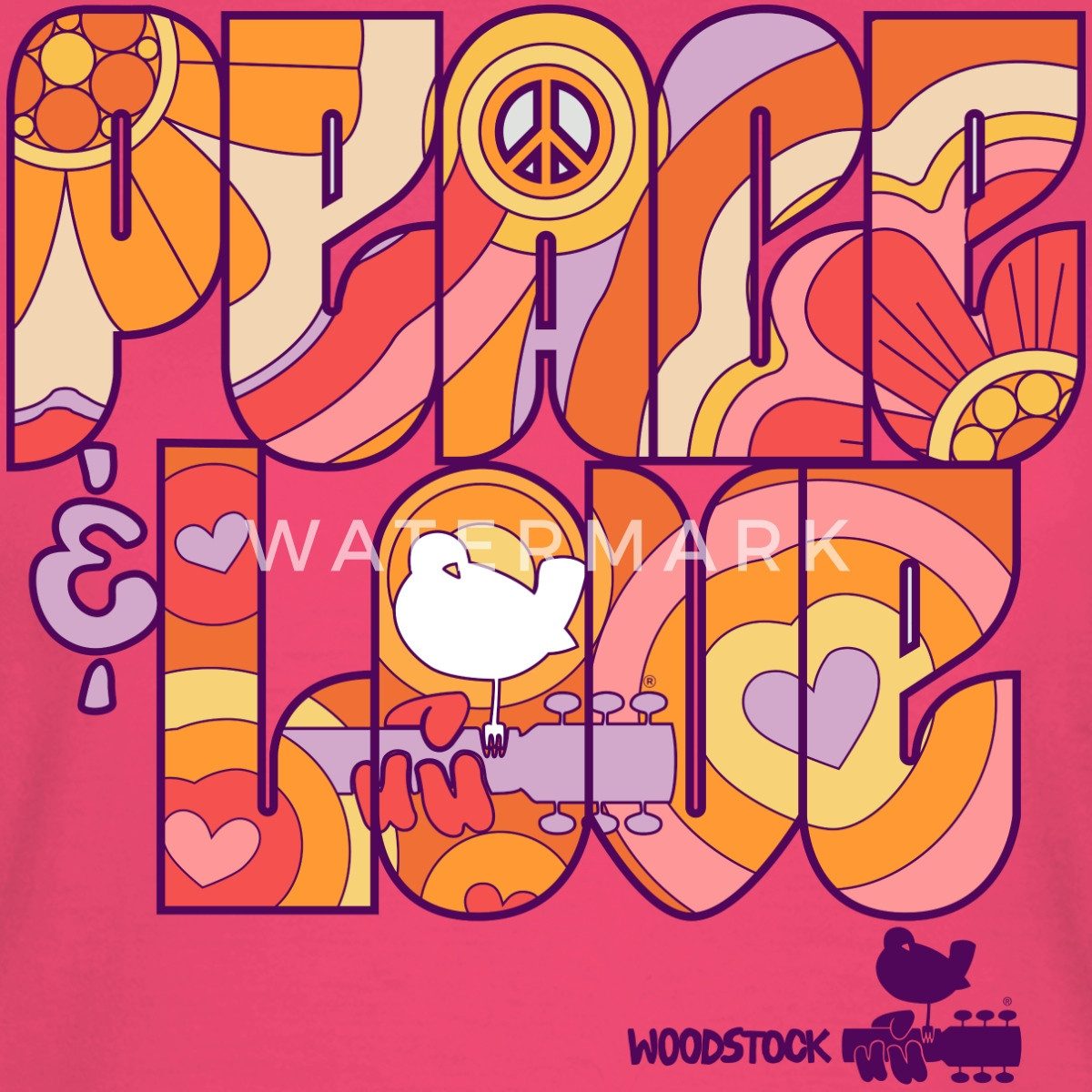 Spreadshirt T-Shirt Woodstock Peace Love Hippie günstig online kaufen