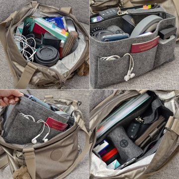 DuneDesign Aufbewahrungstasche Handtaschen Organizer L 30x12x17 cm Filz Einsatz, 30x12x17 cm Innentasche Grau