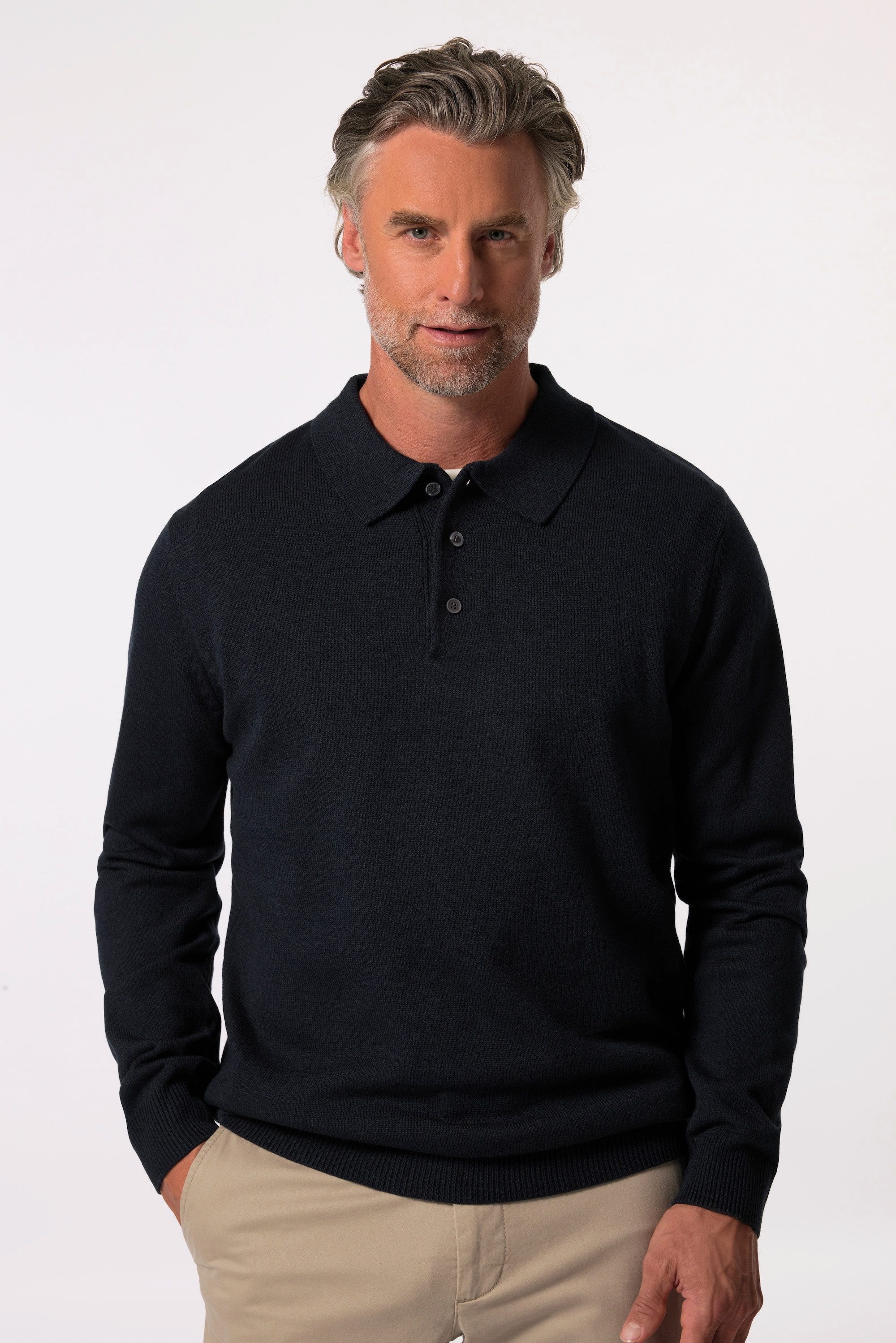 Rundhalspullover Strick-Poloshirt Langarm