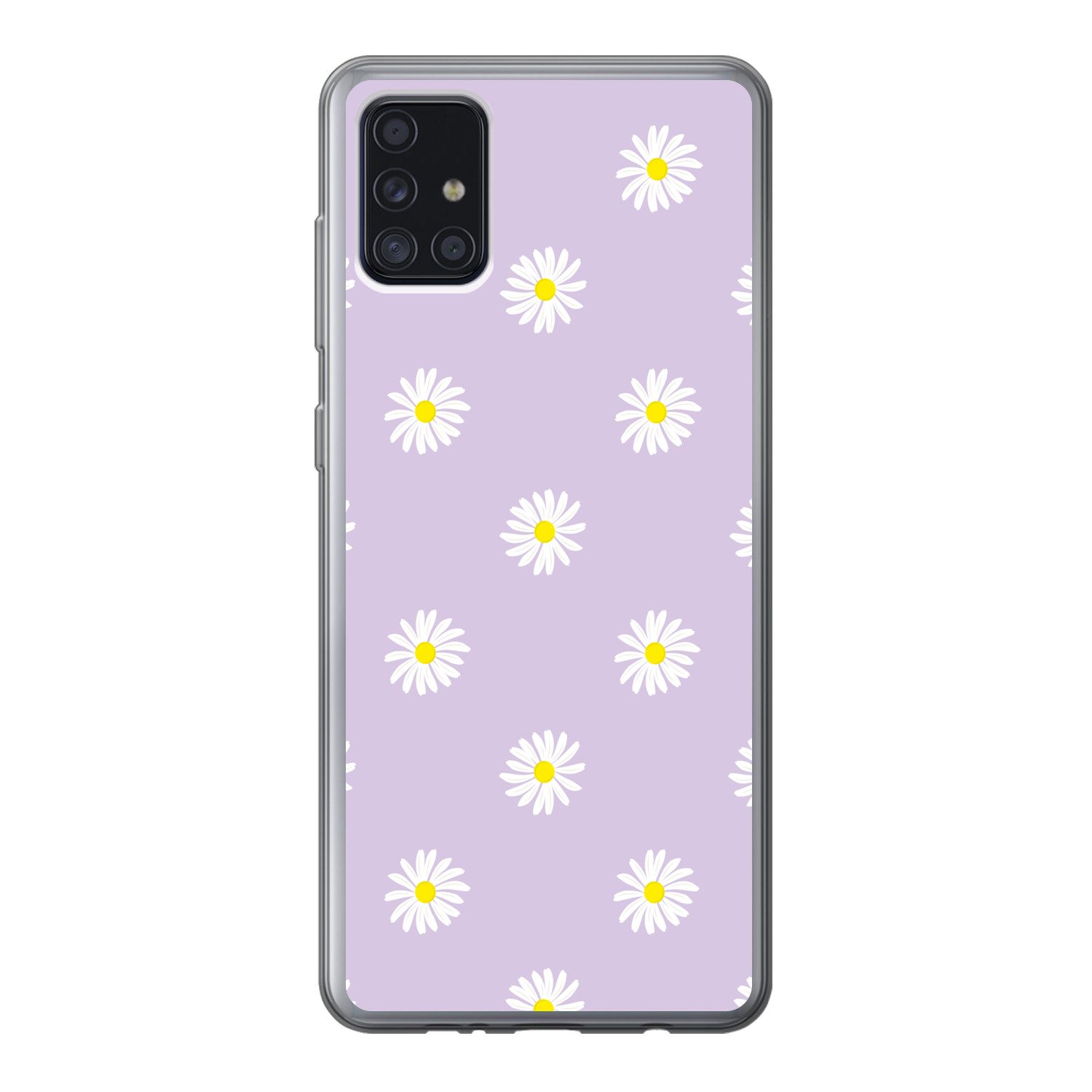 MuchoWow Handyhülle für Samsung Galaxy A52 5G Gänseblümchen - Pastell - Weiß - Lila - Blum, Smartphone-Bumper, Print, Handy Schutzhülle Dünn