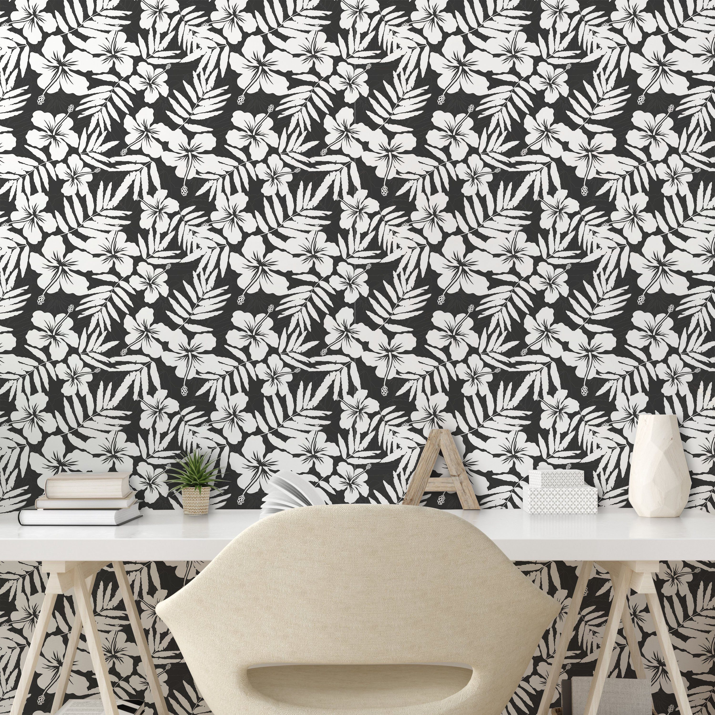 Tropisch Wohnzimmer Vinyltapete Hibiskus-Blume Exotische Küchenakzent, selbstklebendes Abakuhaus