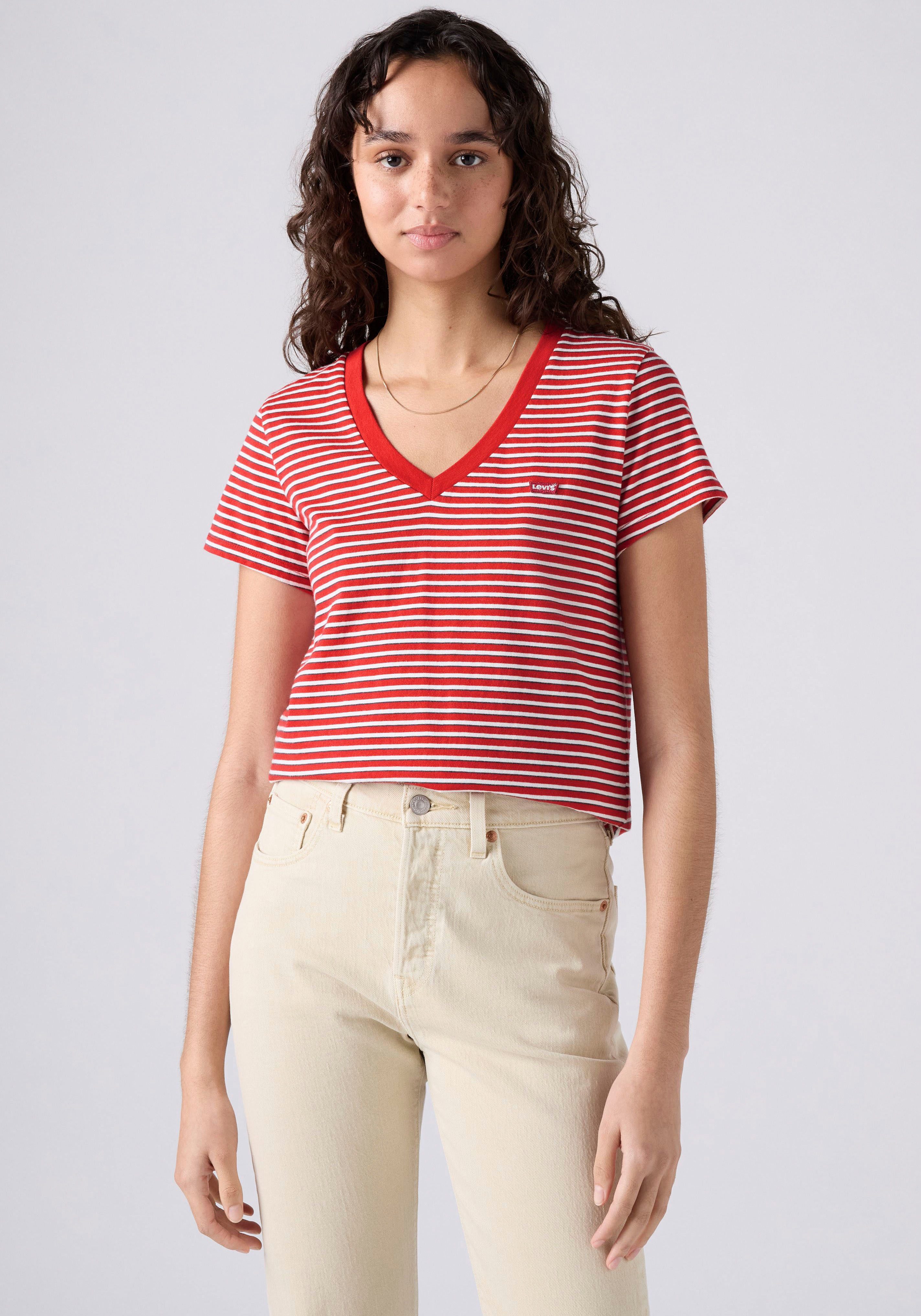 Levi's® V-Shirt PERFECT VNECK mit Mini-Batwing-Logostickerei
