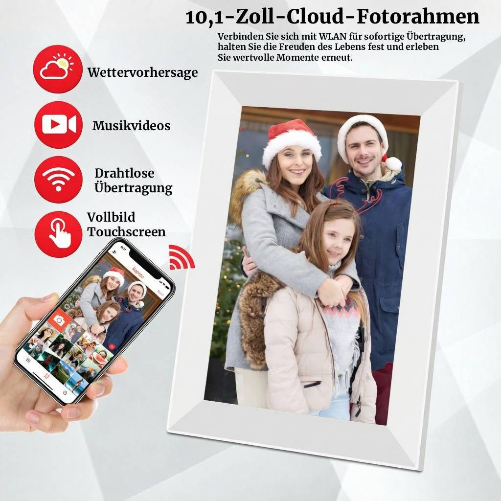BBG Digitaler Bilderrahmen 10,1 Zoll WLAN mit Touchscreen Digitaler Bilderrahmen (25,65 cm/10.1 ", 1280 × 800 Pixel, 32 GB, IPS HD Display, Frameo App)
