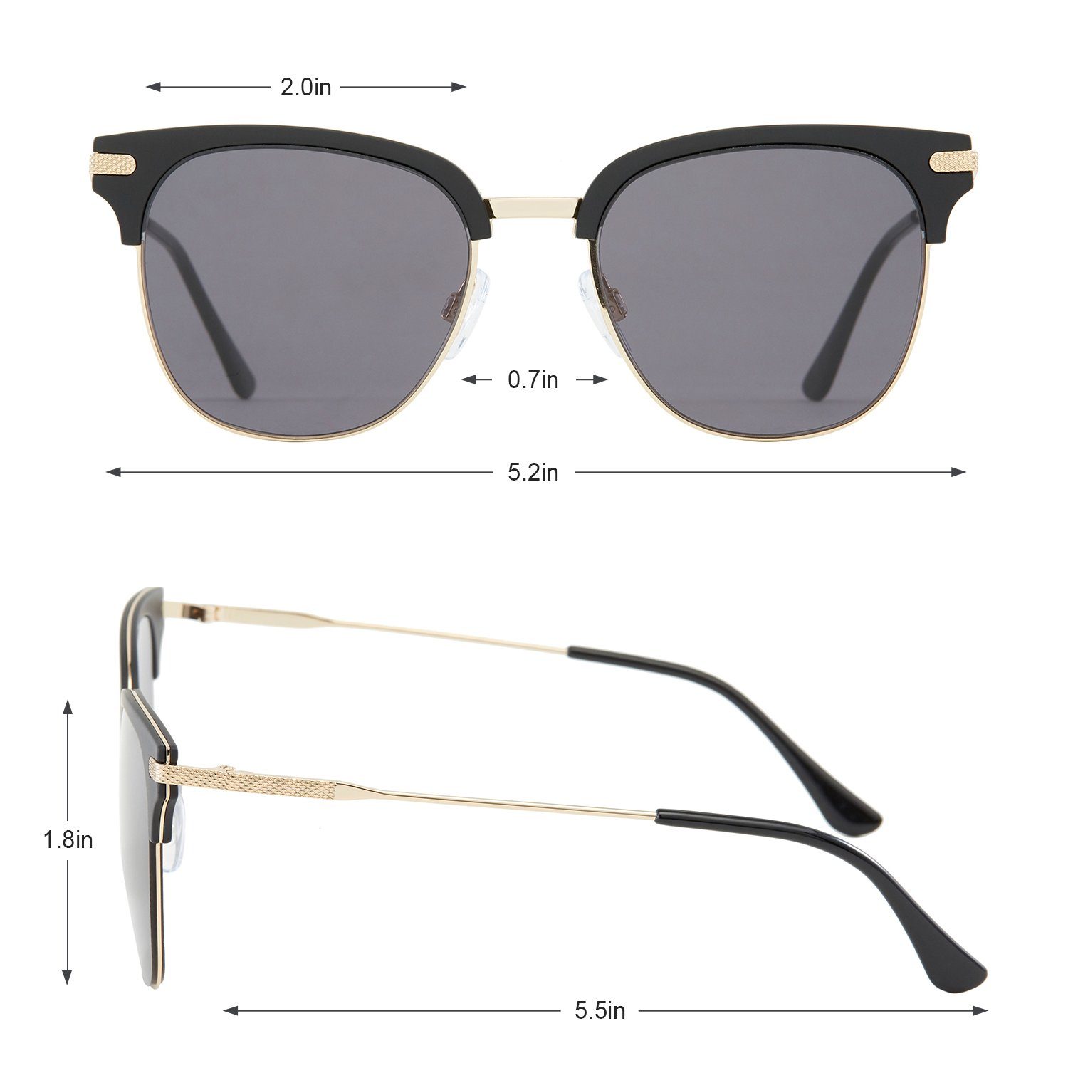 UV400-Schutz Verlaufsglas Sonnenbrille Elegear Grau 100% Sonnenbrille Damen Retro