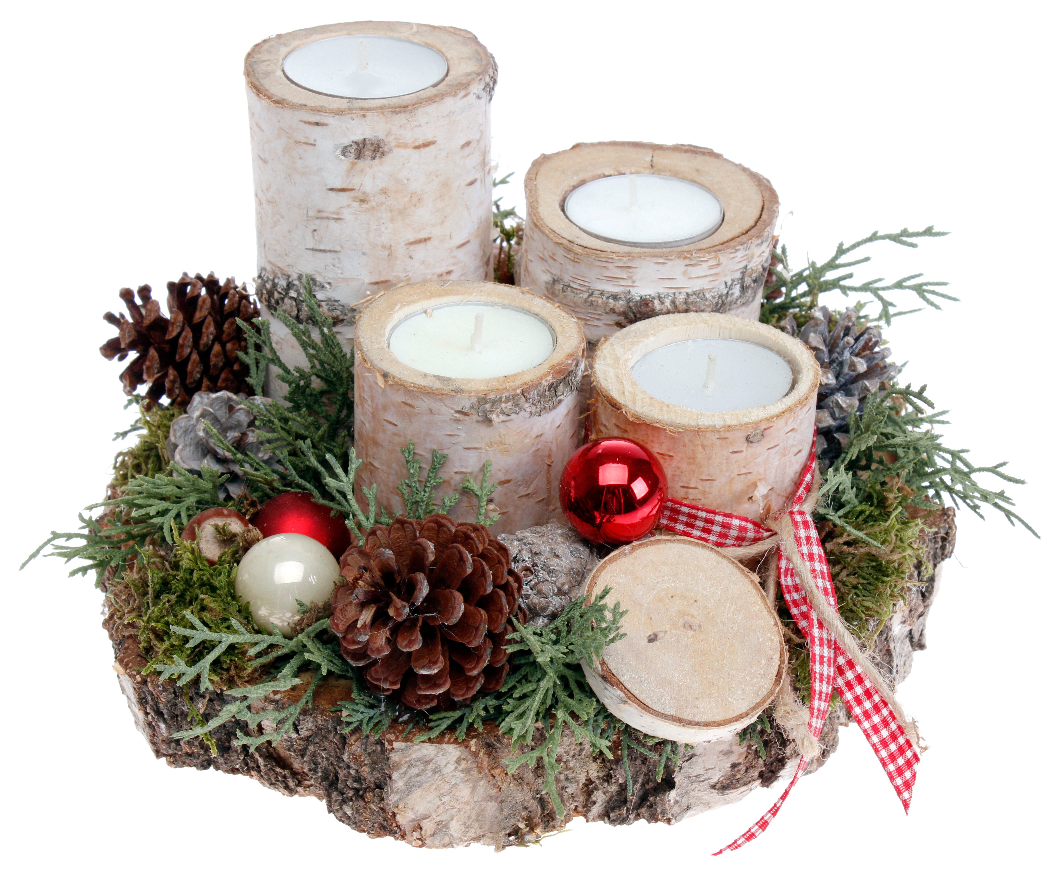 CreaFlor Home Teelicht Adventsdeko, Handarbeit, Natur, Adventskranz, H: 16cm