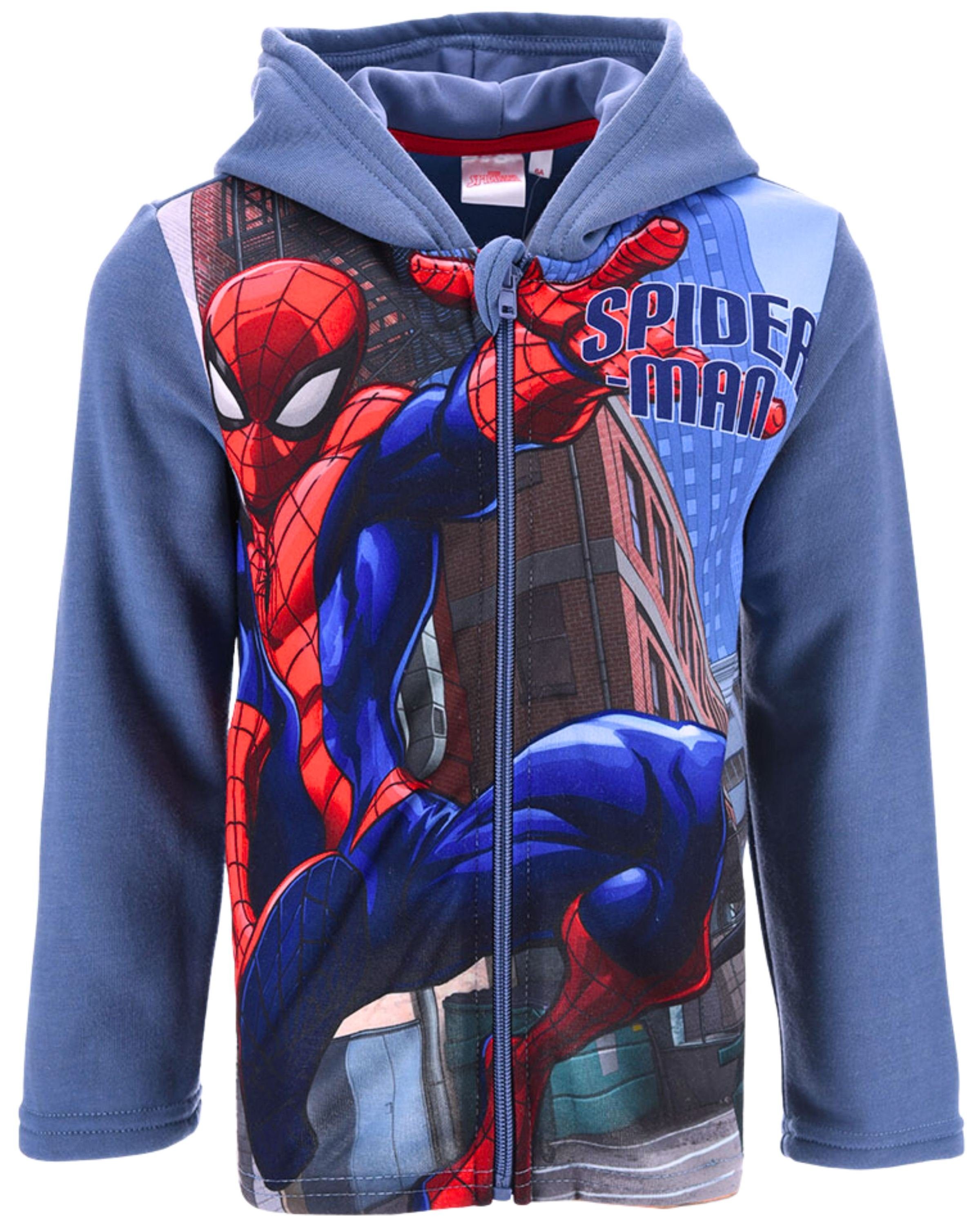 Spiderman Sweatjacke Marvel Jungen Übergangsjacke mit Kapuze Gr. 98-128 cm