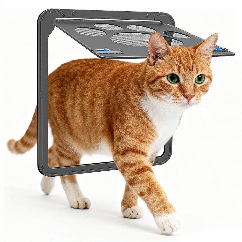 TUWENA Katzenklappe Katzentür für Fliegengitter, Abschließbar Haustiertür für Katzen/Hunde